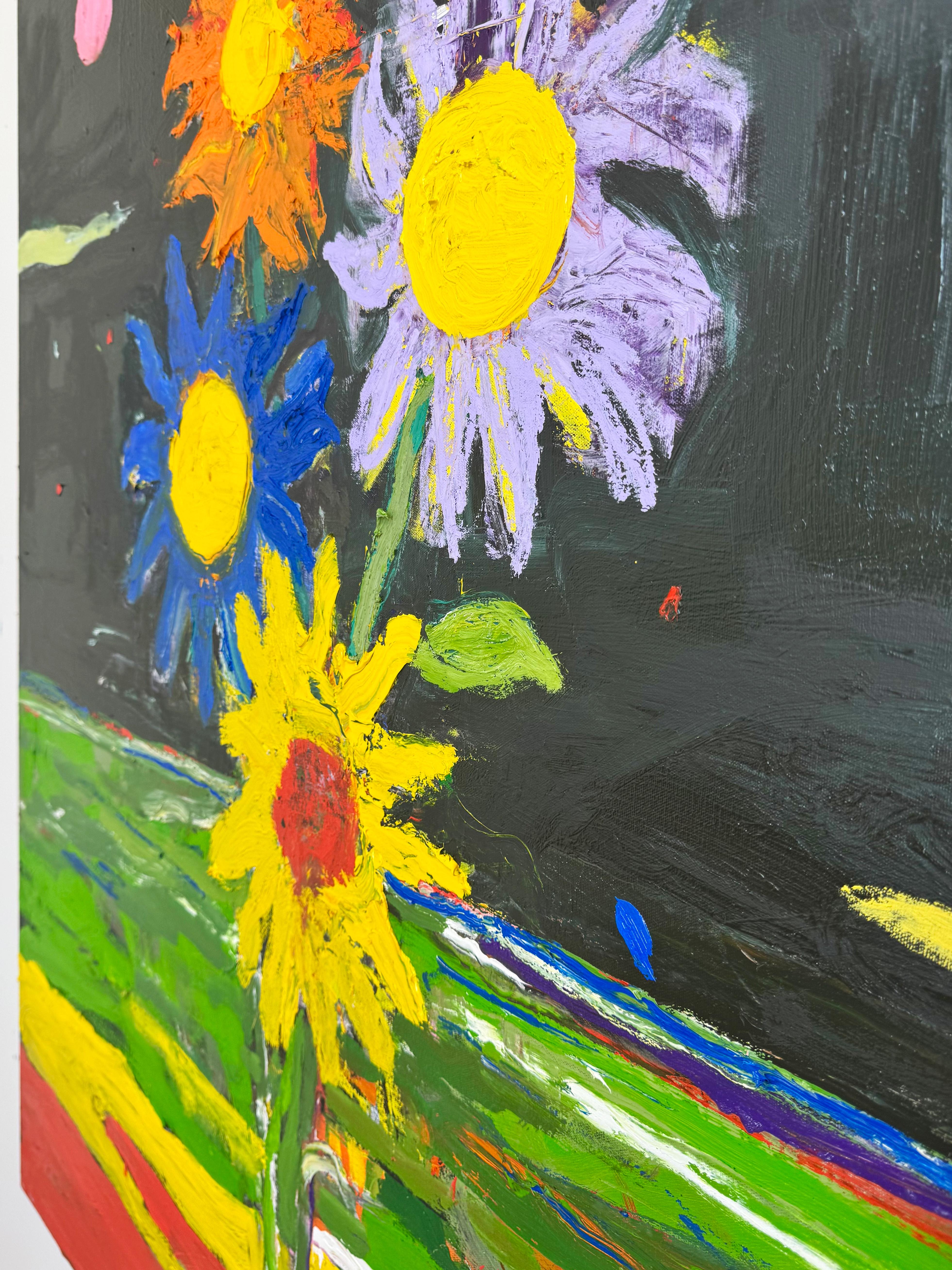 Fiori cosmici, pittura di paesaggio contemporanea - Abstract Painting Nero di Matt Higgins