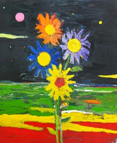 Fiori cosmici, pittura di paesaggio contemporanea