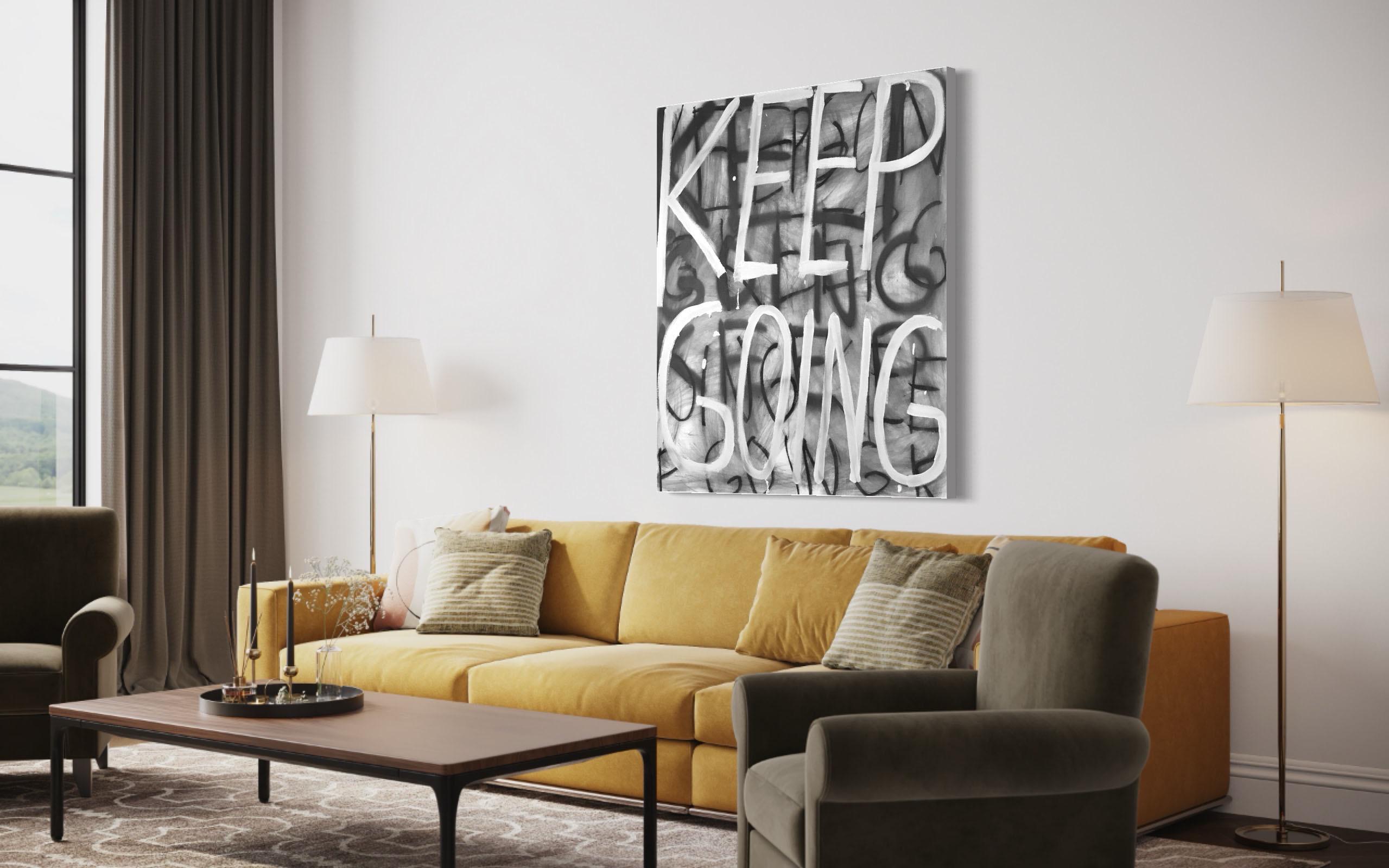 Endure, Contemporary Text Painting - Gray Abstract Painting by Matt Higgins