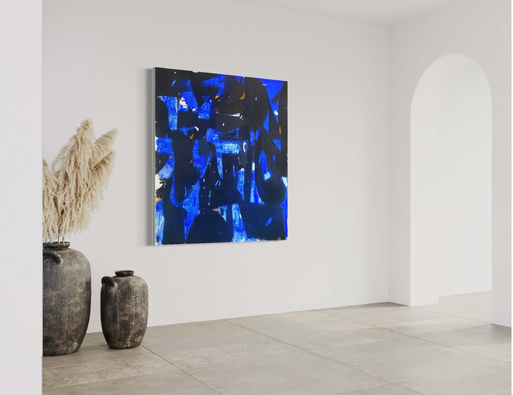 Pittura astratta geometrica contemporanea di tutti i giorni, blu e nero - Painting di Matt Higgins