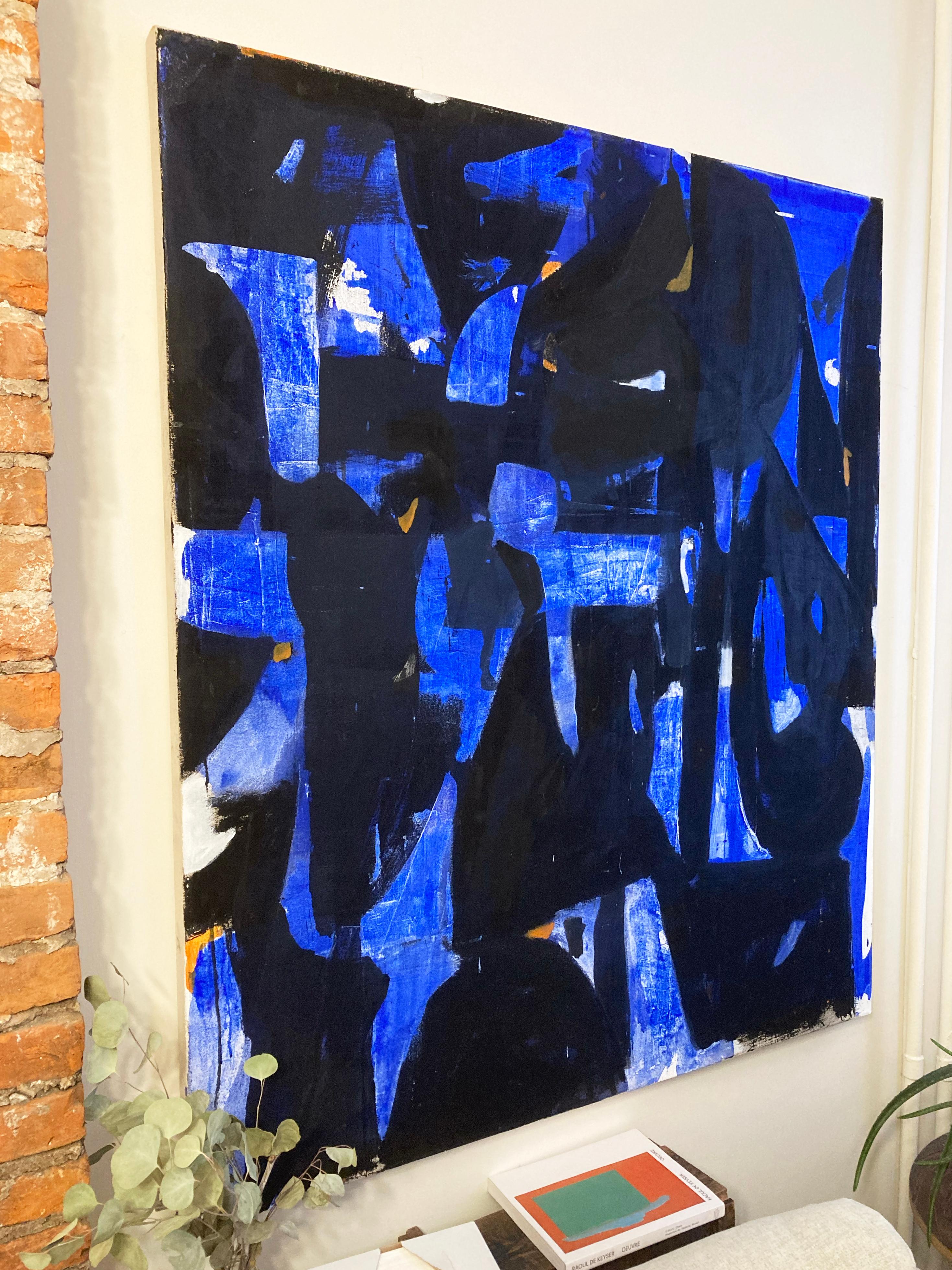 Pittura astratta geometrica contemporanea di tutti i giorni, blu e nero - Painting Astrattismo geometrico di Matt Higgins