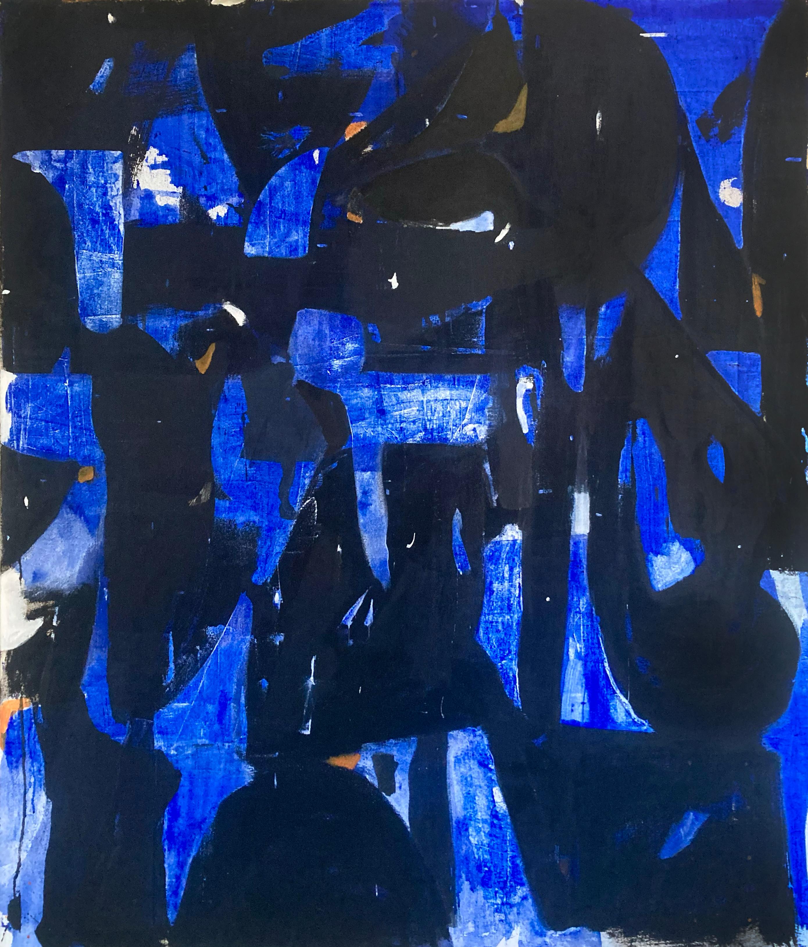 Pittura astratta geometrica contemporanea di tutti i giorni, blu e nero