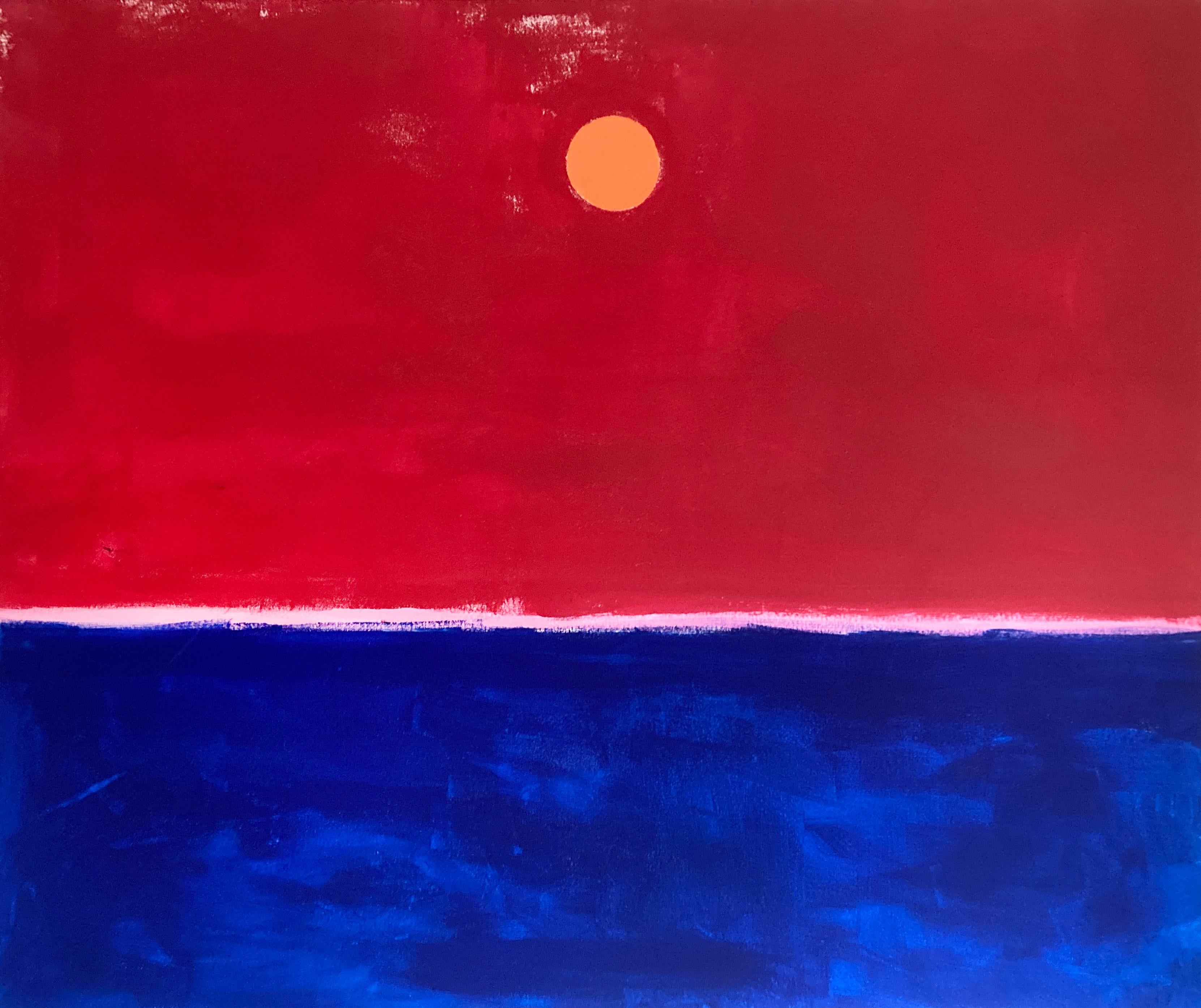 Matt Higgins Abstract Painting - Horizon In Red and Blue, Contemporary Landscape Painting 