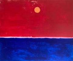 Horizonte en rojo y azul, pintura paisajística contemporánea 