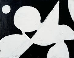 Formes de la nuit, peinture abstraite géométrique contemporaine en noir et blanc