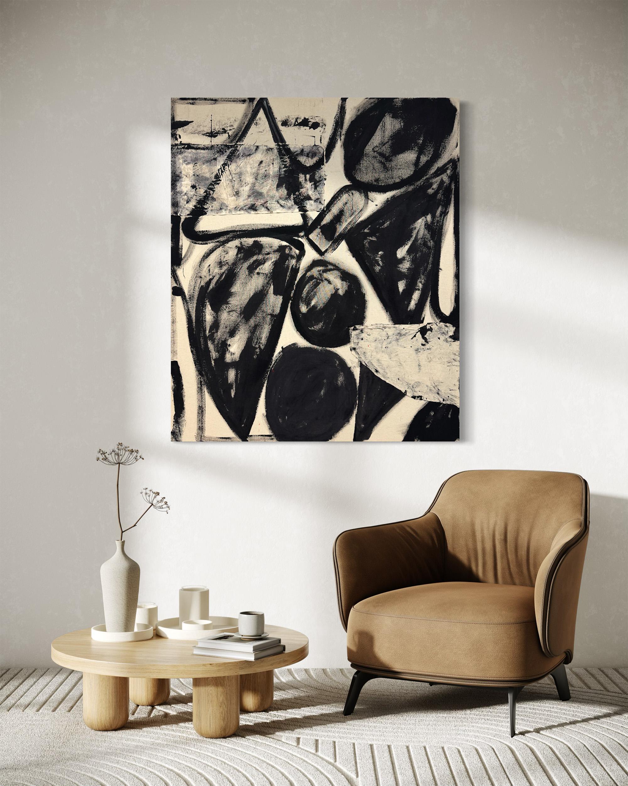 No Expectations, Pittura astratta geometrica contemporanea in nero e marrone - Painting di Matt Higgins