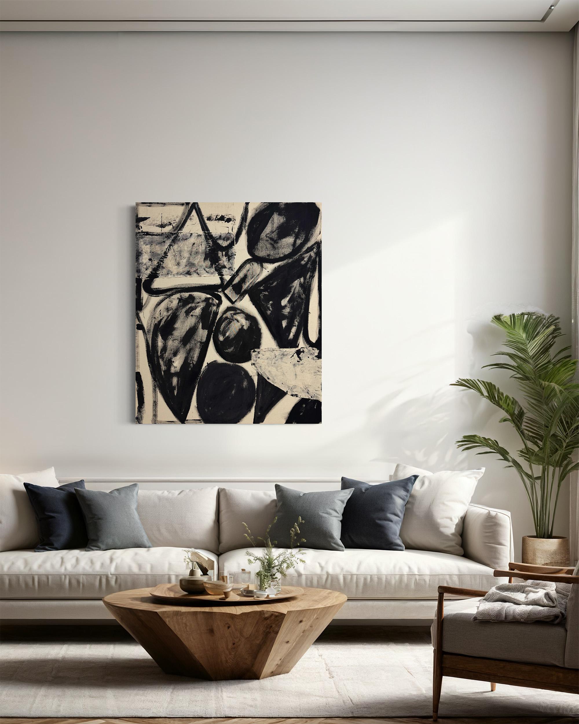 No Expectations, Pittura astratta geometrica contemporanea in nero e marrone - Abstract Painting Nero di Matt Higgins