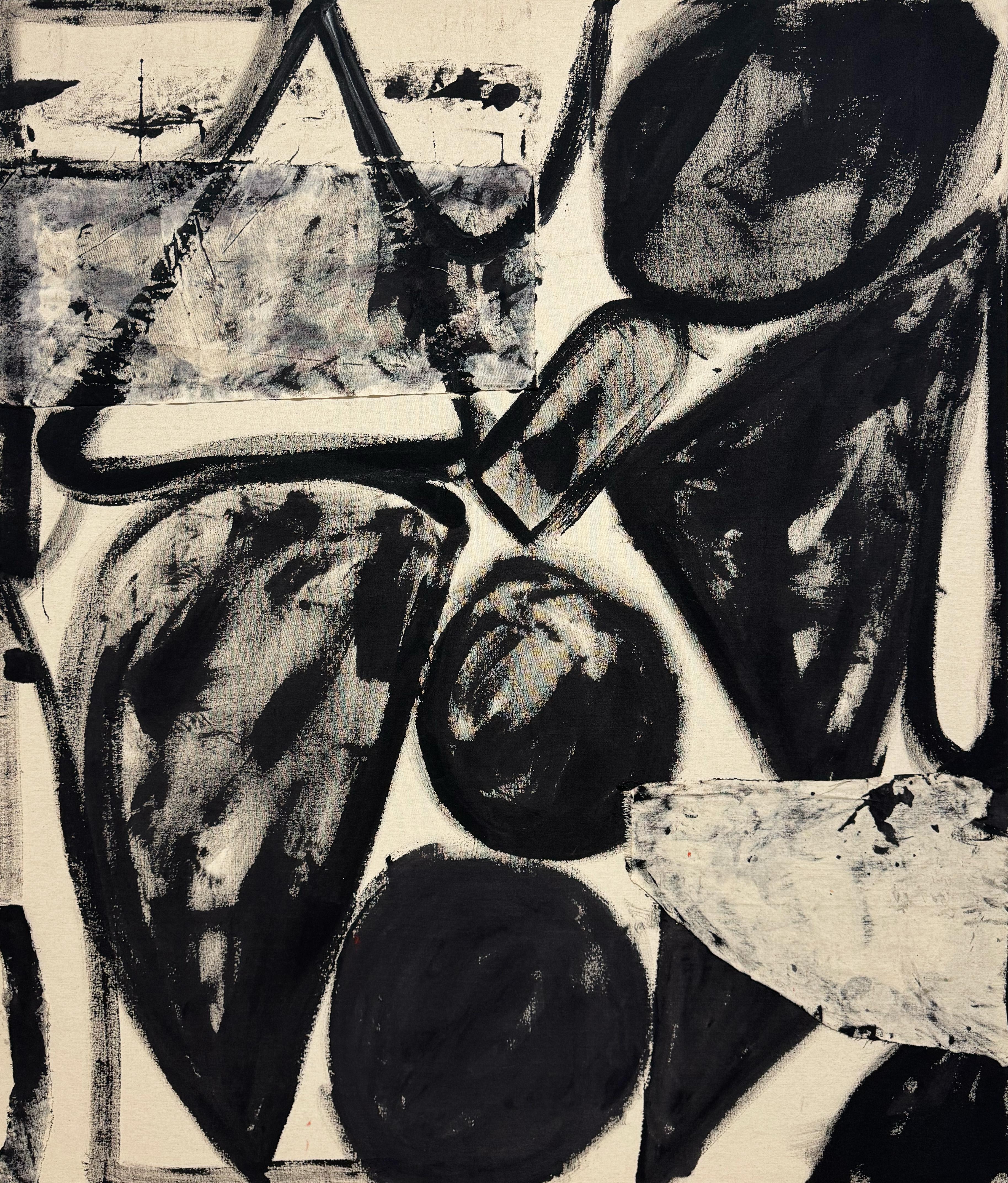 Abstract Painting di Matt Higgins - No Expectations, Pittura astratta geometrica contemporanea in nero e marrone