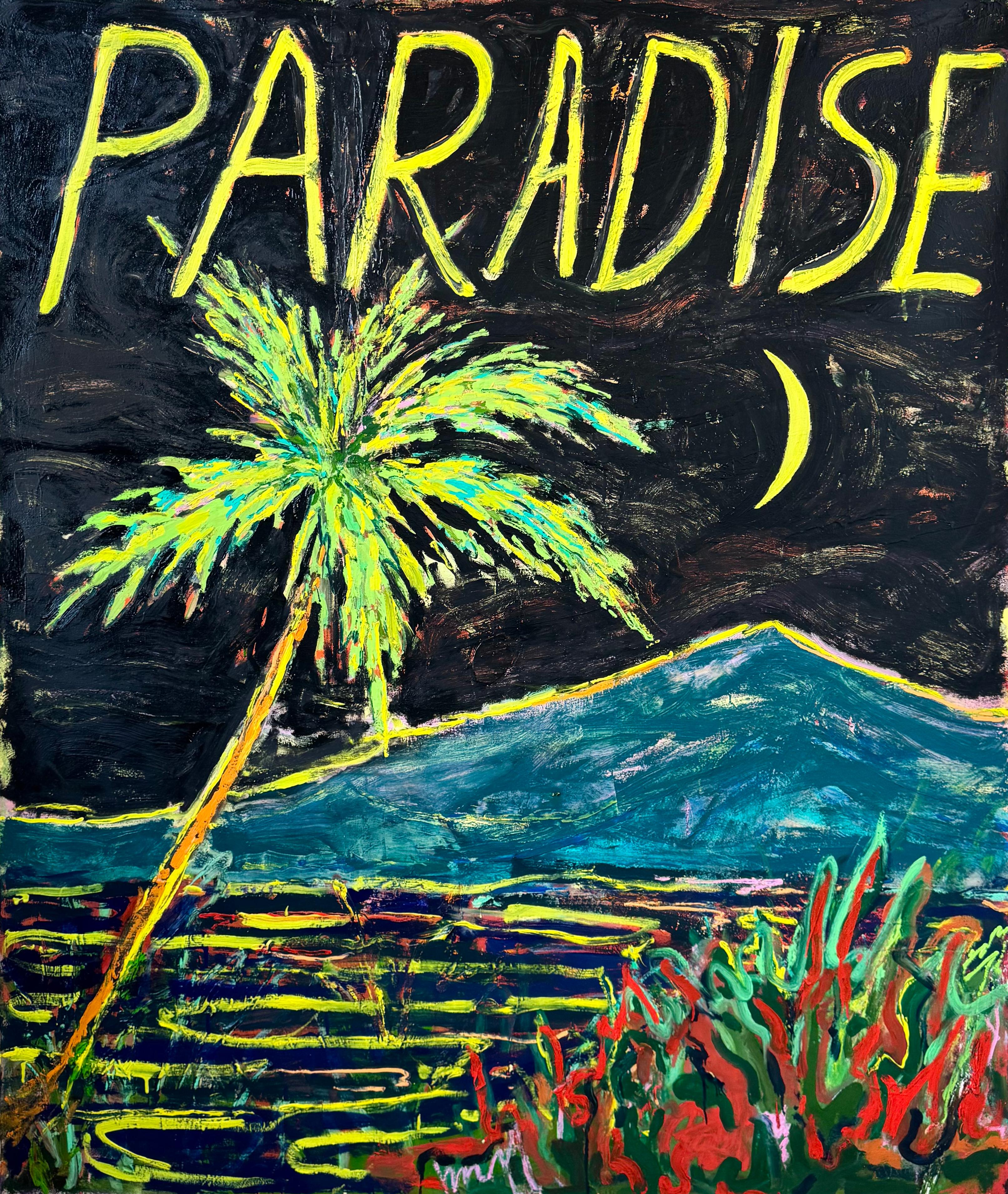 This is the fourth and most ambitious Paradise painting in this series. The series began in 2022 and has continued to evolve. This new oil painting carries a heightened sense of depth and material presence, offering a particularly focused expression