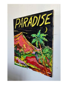 Paradise, Contemporary Oil on Canvas Text Painting