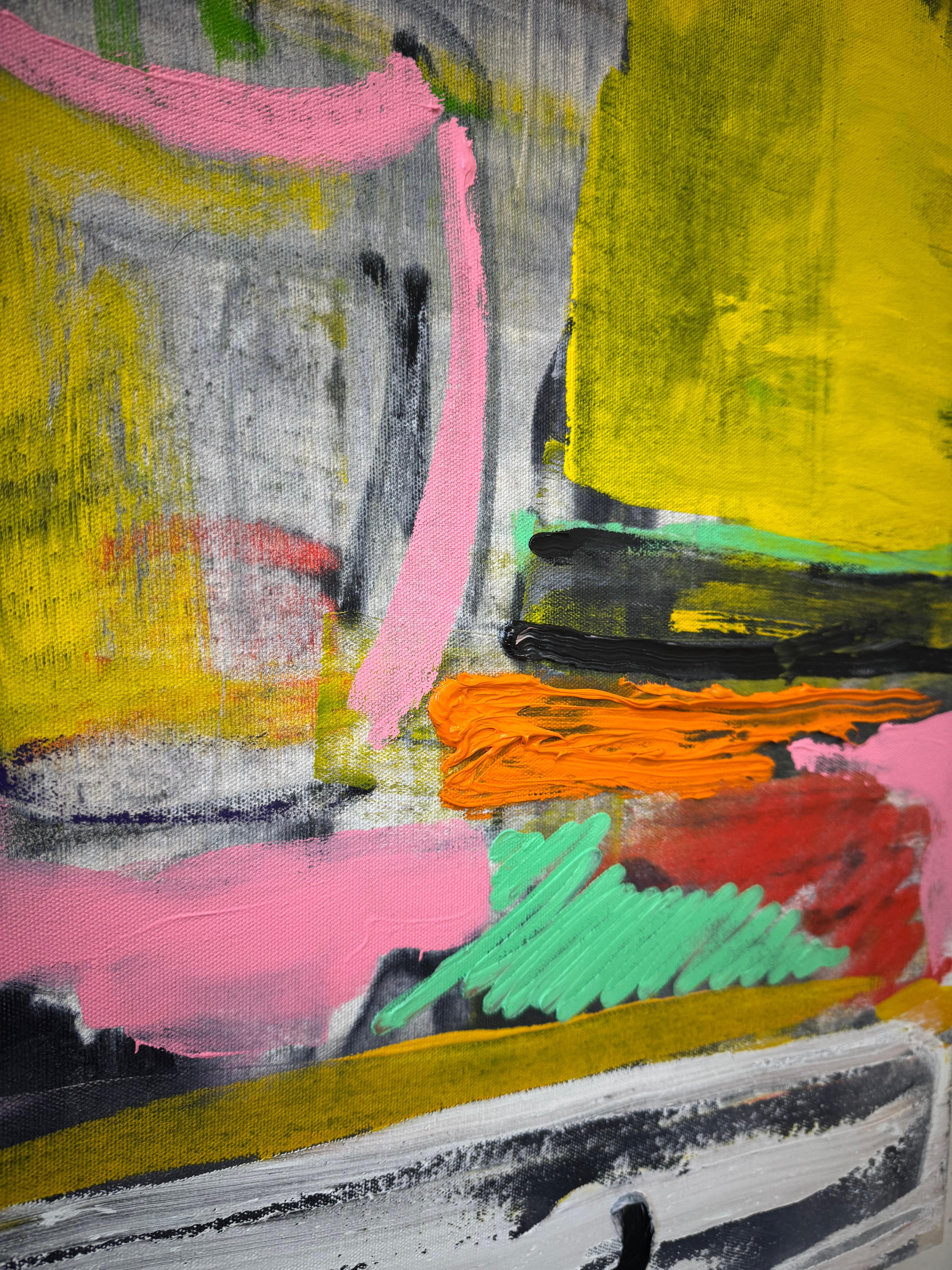 Blütenblätter und Streifen, Contemporary Still Life Painting im Angebot 2