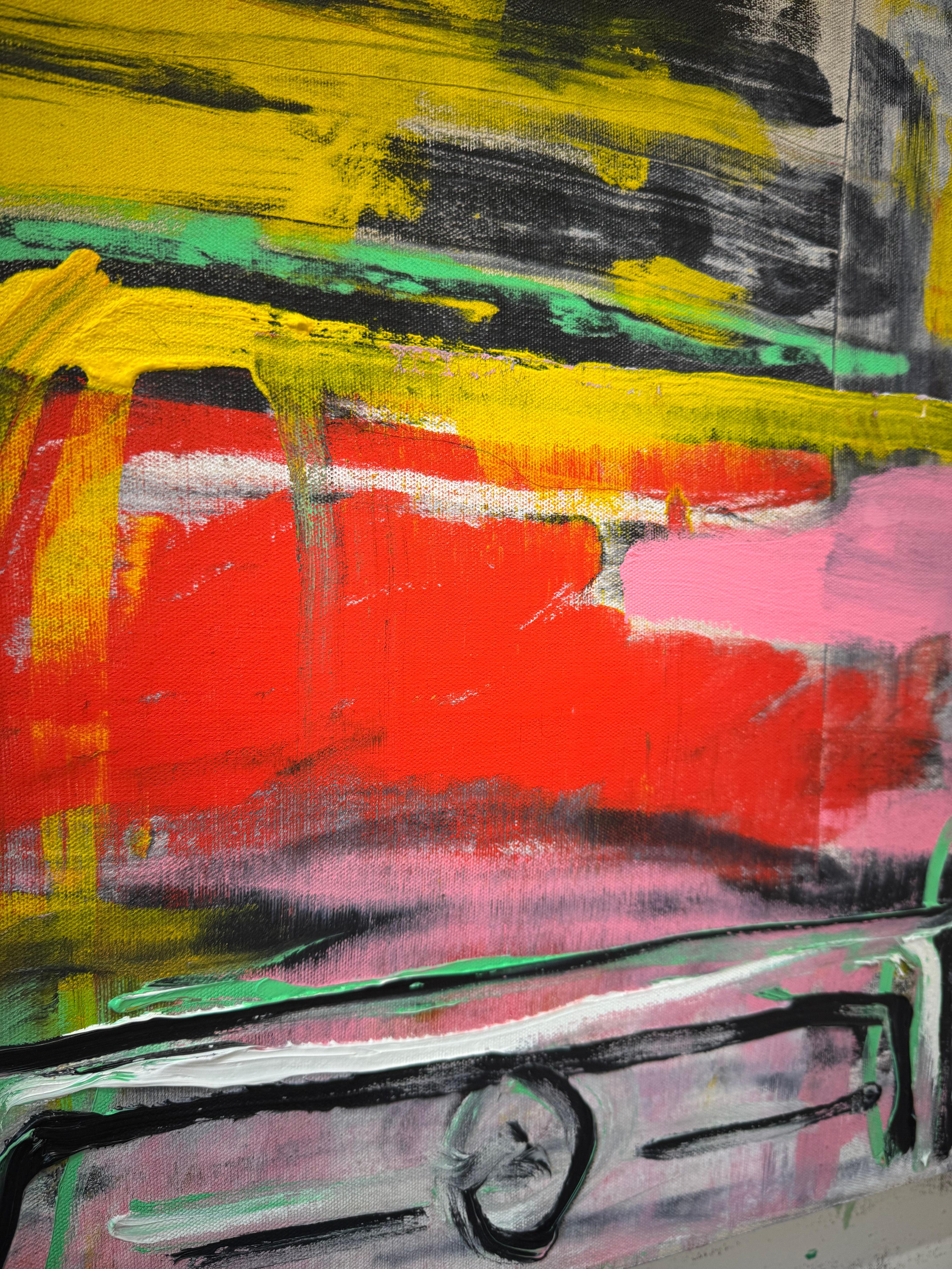 Blütenblätter und Streifen, Contemporary Still Life Painting im Angebot 3