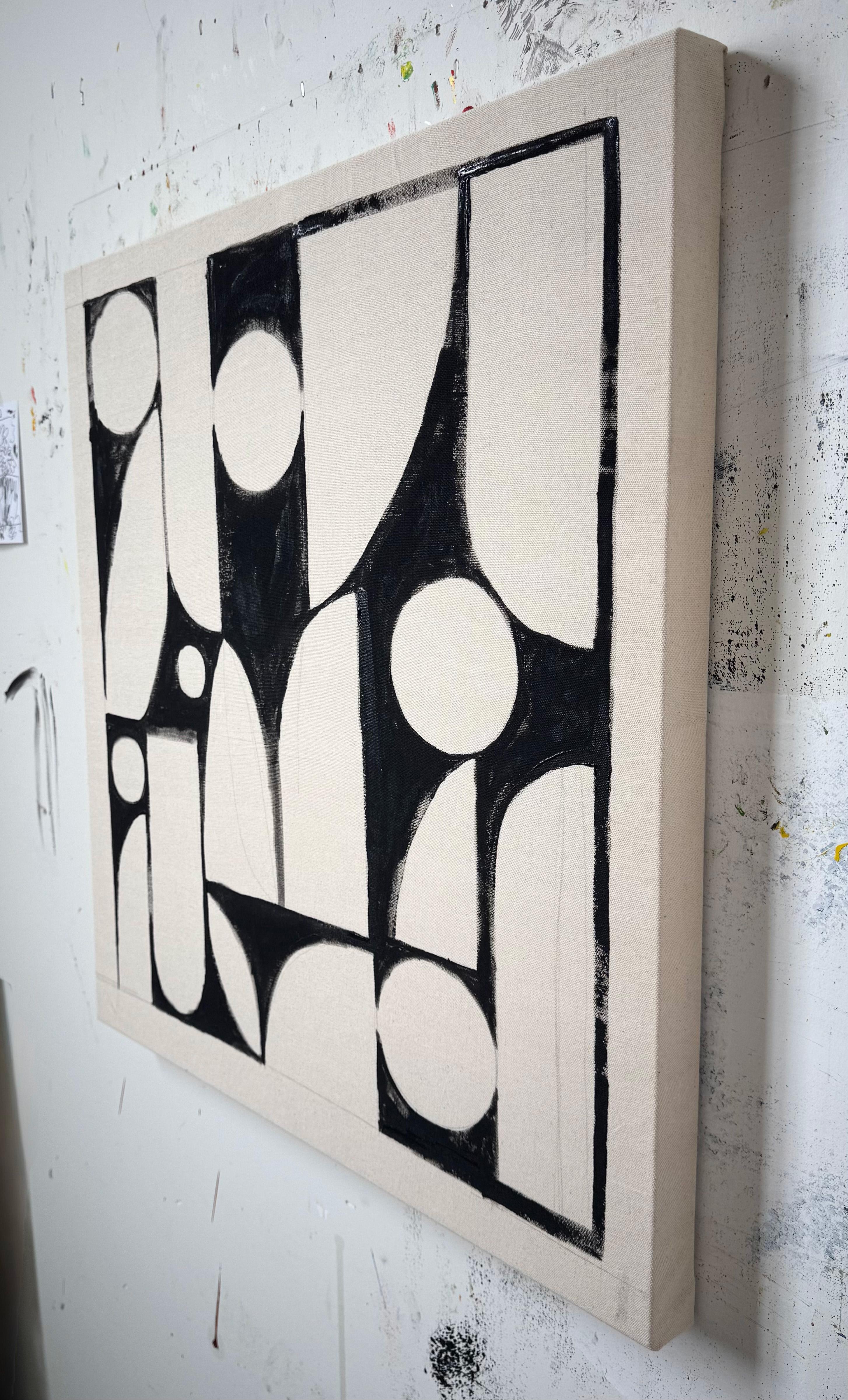 Ritmo De Arcos, Pintura Geométrica Abstracta Contemporánea - Abstract Painting Beige de Matt Higgins