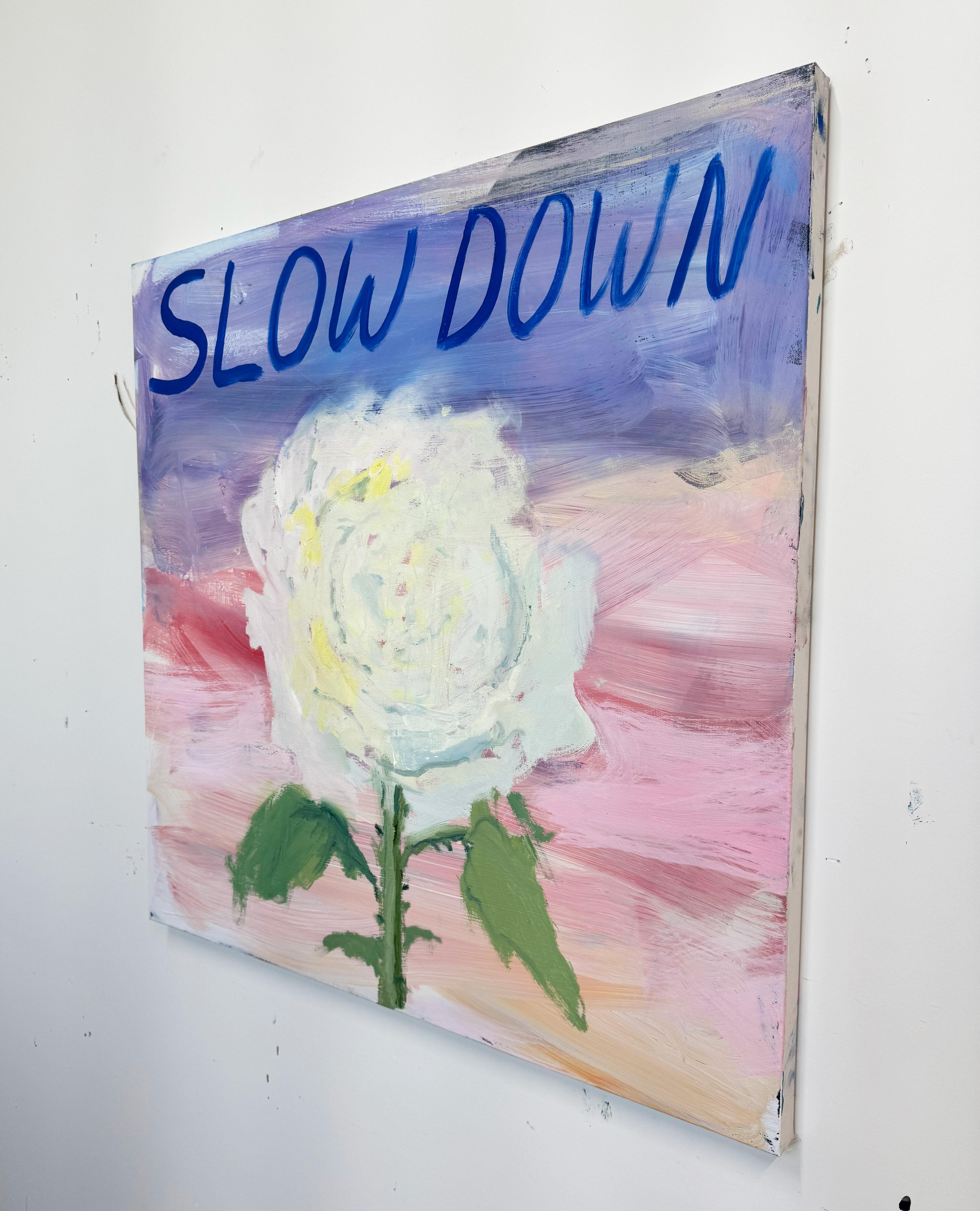 Slow Down Peony, Contemporary Text Painting For Sale 2