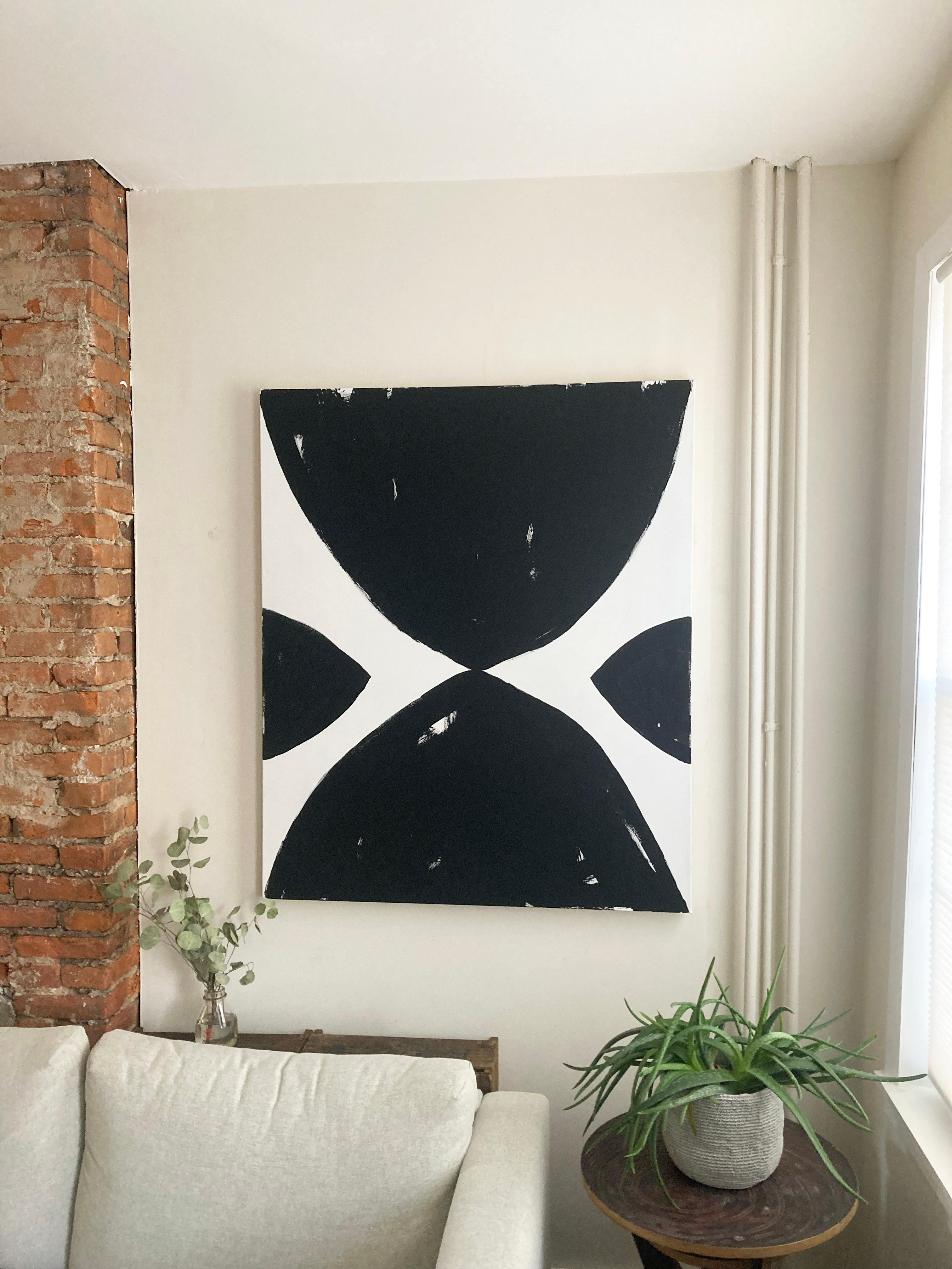 The title String Theory comes from a podcast I happened to be listening to on the universe and string theory during the time of this paintings creation. The painting was executed based off of multiple drawings exploring simple geometric / organic
