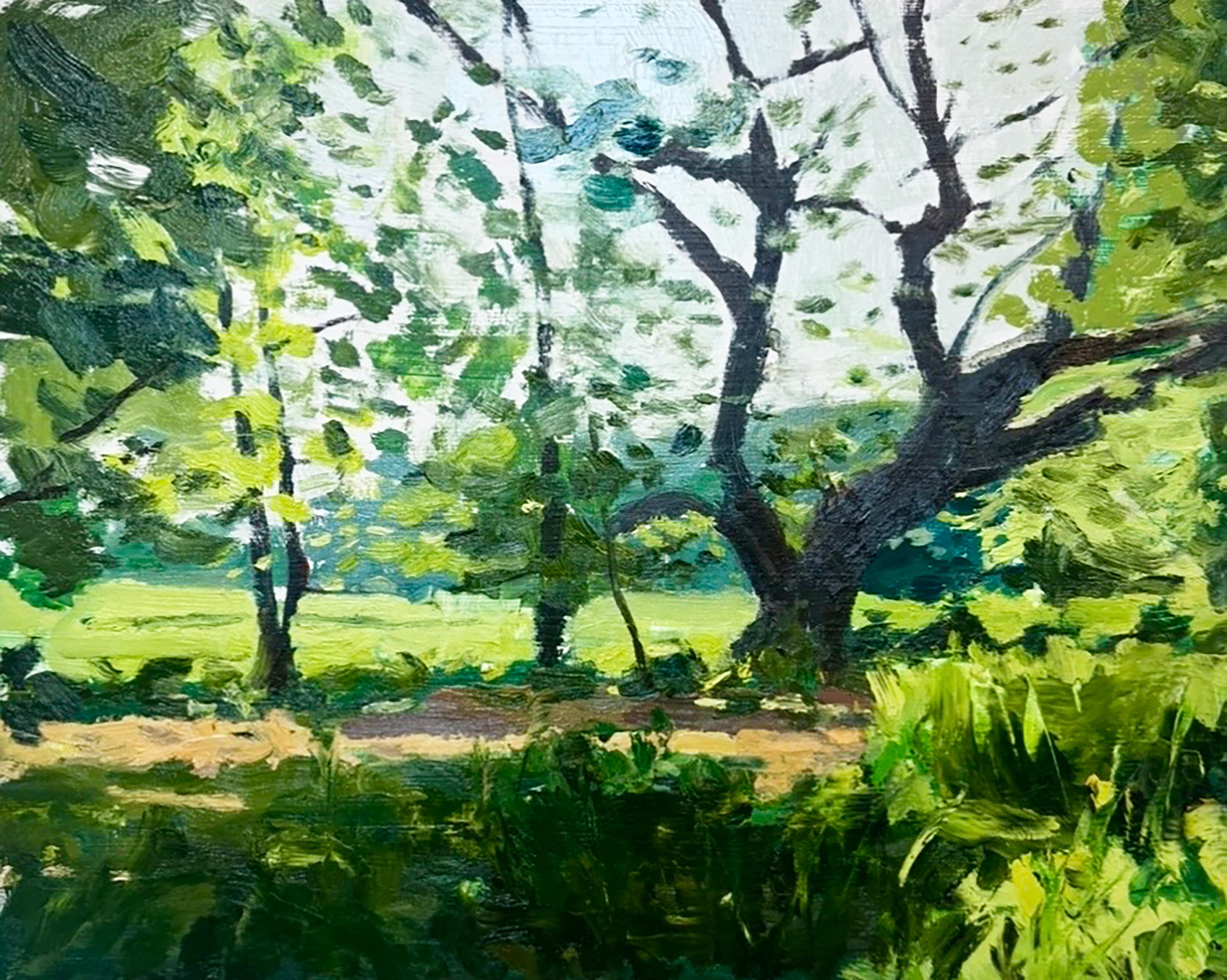 Painted plein air in oil on panel, this work captures the landscape of the artist’s childhood home, rendered directly from life. The immediacy of outdoor observation is evident in the confident brushwork and nuanced handling of light, atmosphere,