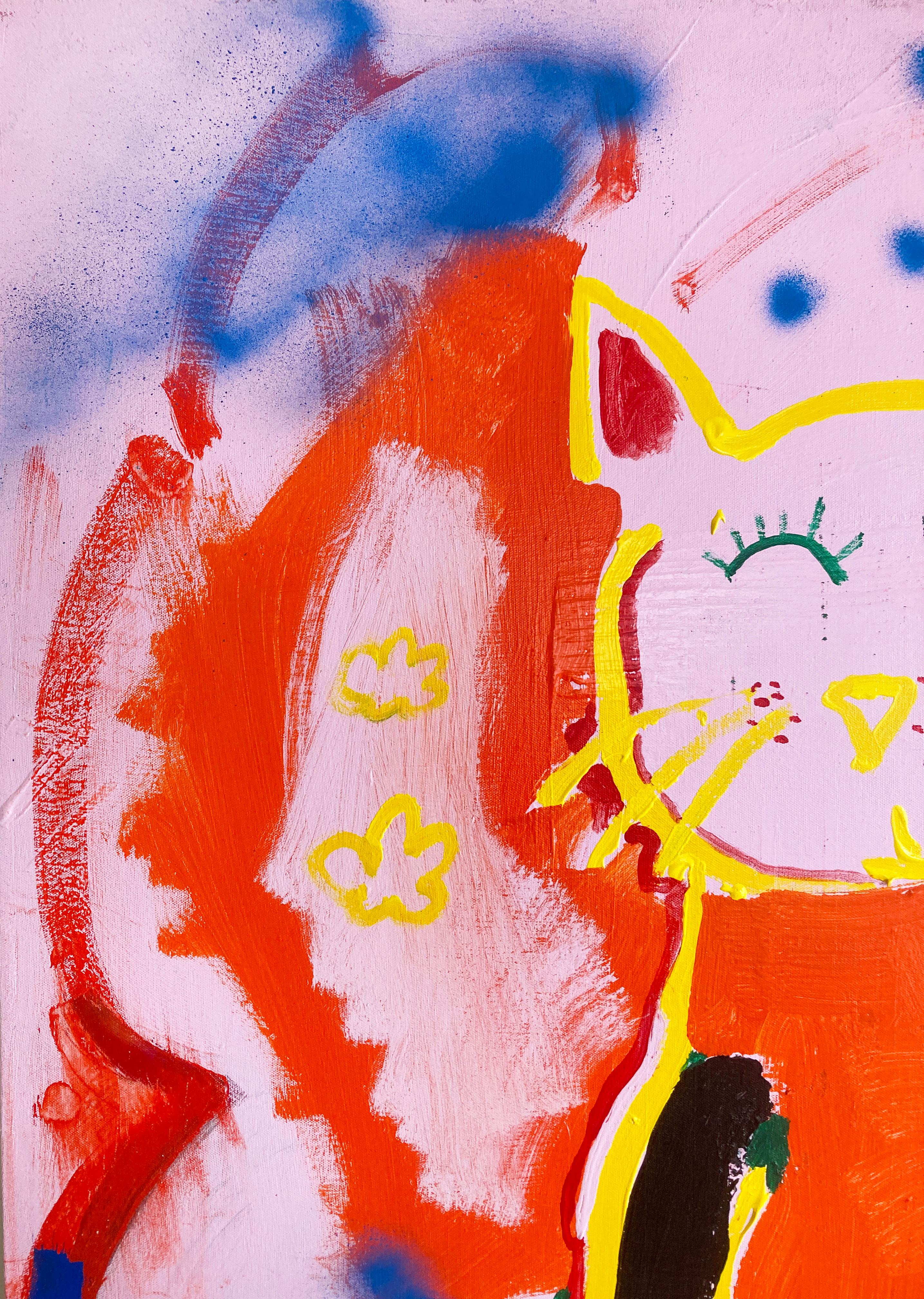 Zwinkernde Katze - Zeitgenössische Pop-Art-Malerei – Painting von Matt Higgins