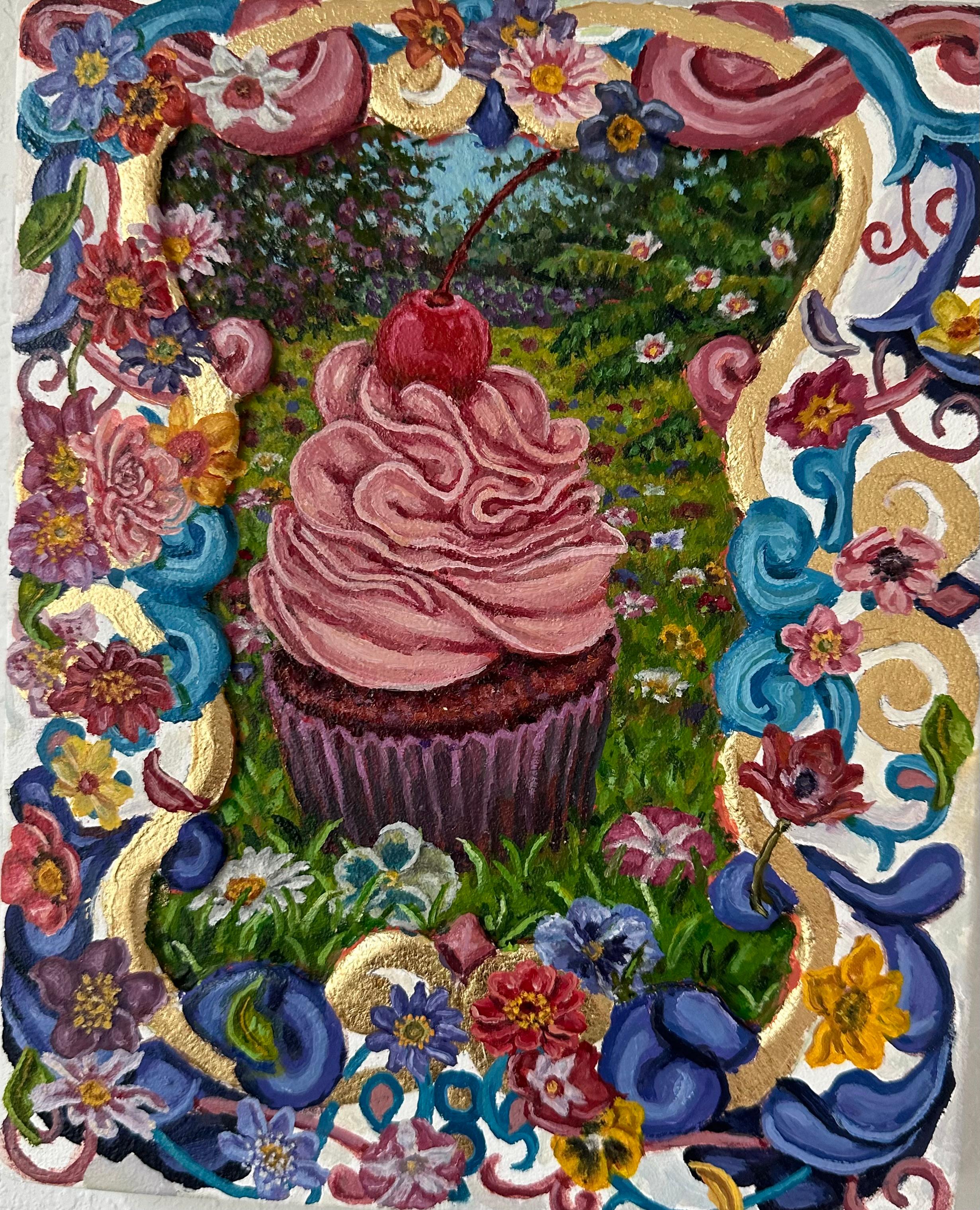 Matt Jacobs Landscape Painting - Cherry Chocolate Cupcake
