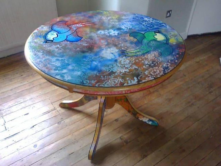Matt Jordan A Little Bird Told Me Acrylic Paint Wooden Table Round Interior Design Home For Sale At 1stdibs