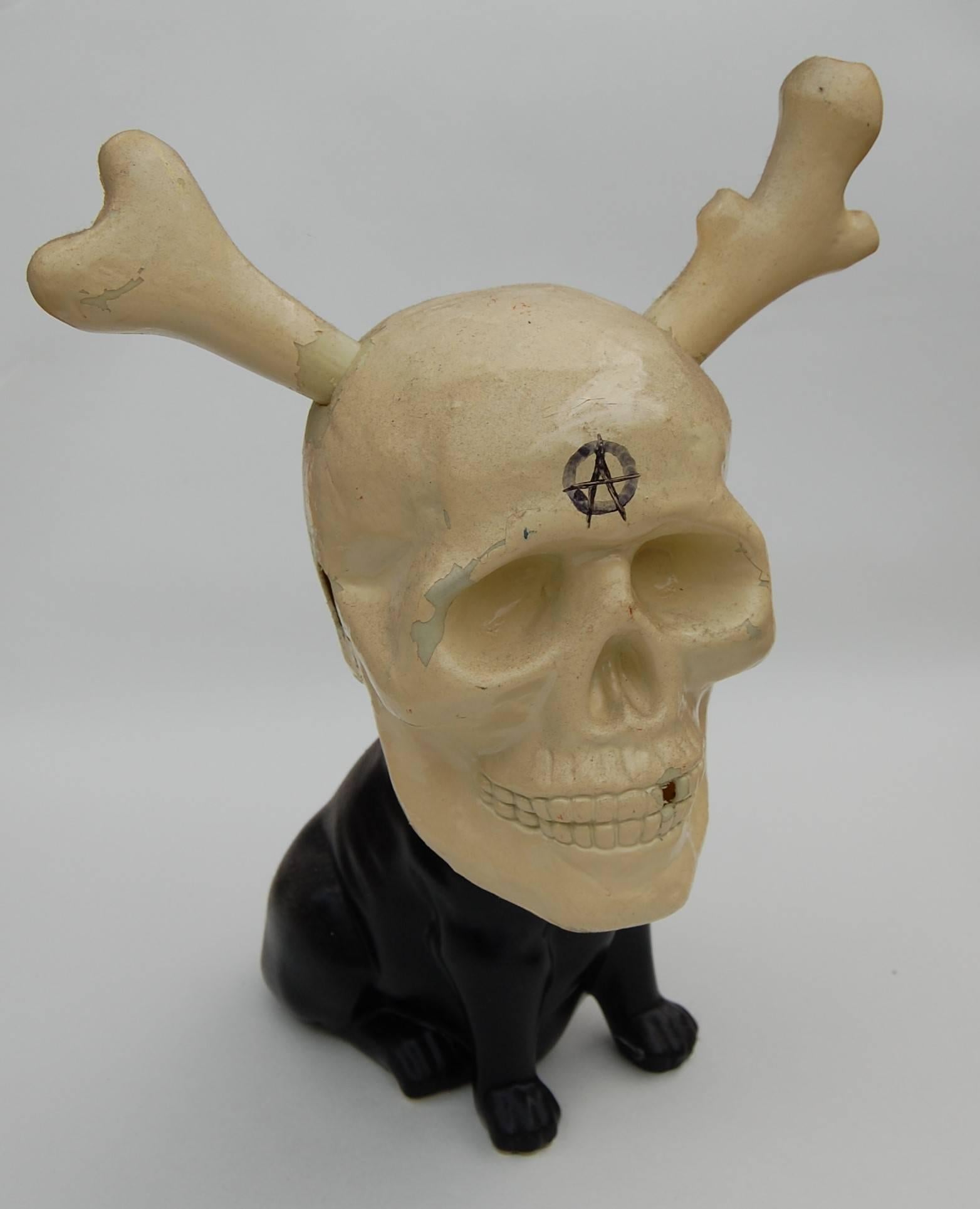 Pug Rock, china dog, moulded skull, monochrome, contemporary,  original  - Art by Matt Jordan