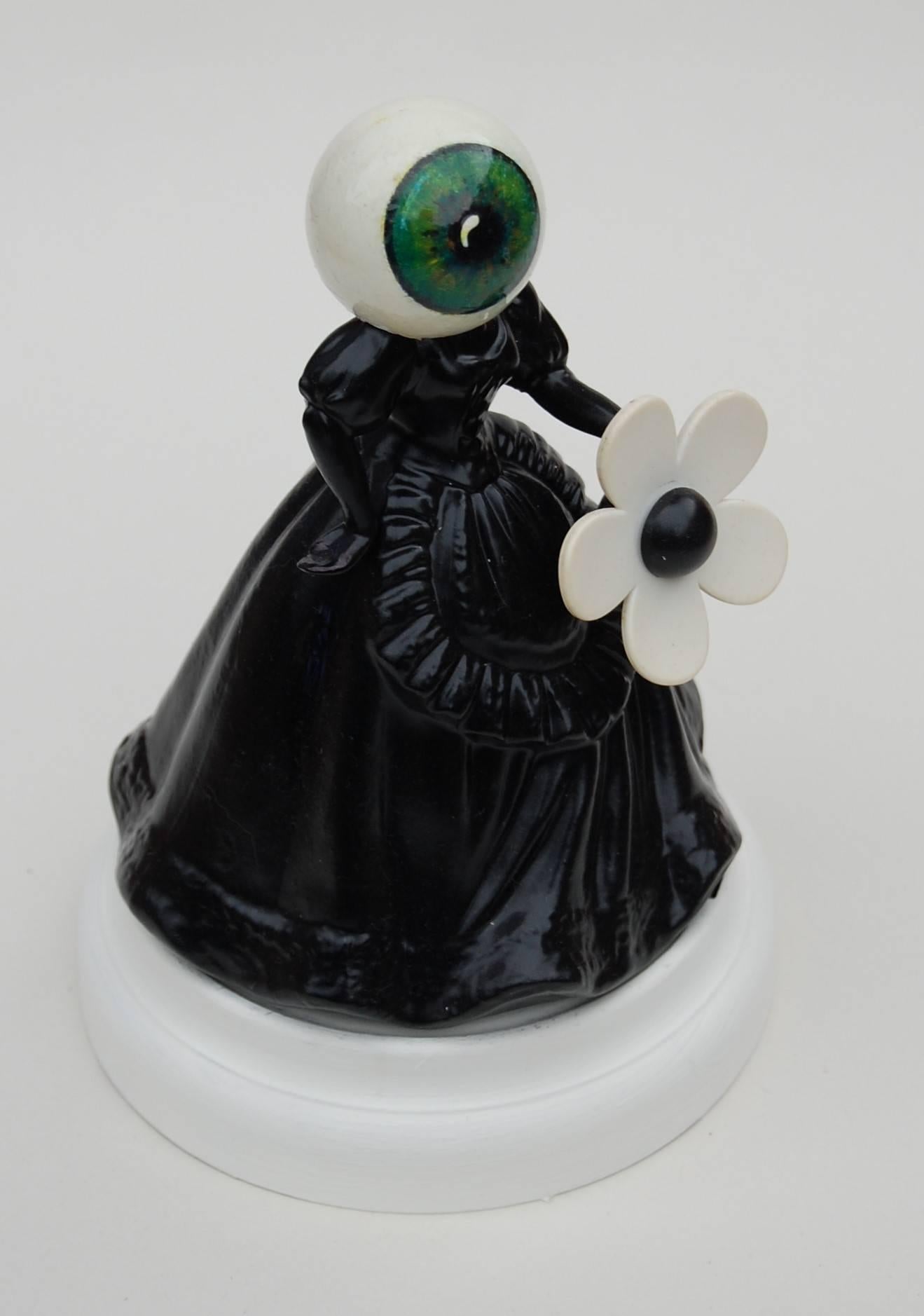 U Shall Go To The Eyeball, china figurine, painted eyeball, monochrome, original - Mixed Media Art by Matt Jordan