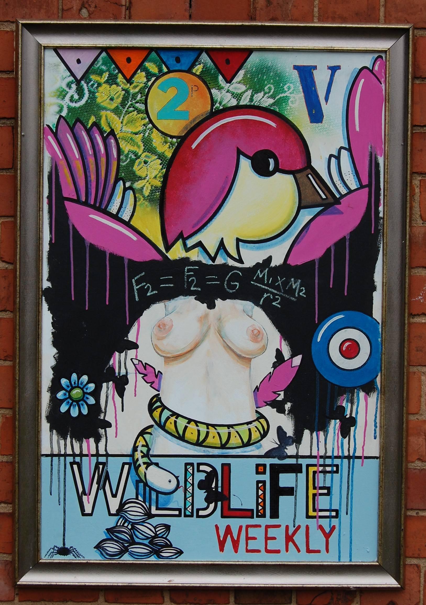 Wild Life, bird, torso, words, vibrant colours, original, signed, contemporary - Mixed Media Art by Matt Jordan
