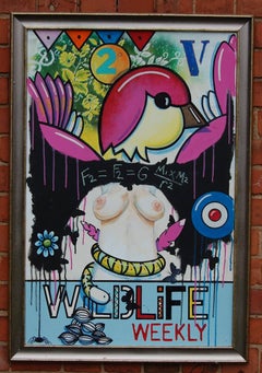 Wild Life, bird, torso, words, vibrant colours, original, signed, contemporary