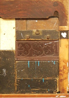 "Container" Contemporary Folk Inspired Abstract Found Object Painting Sculpture