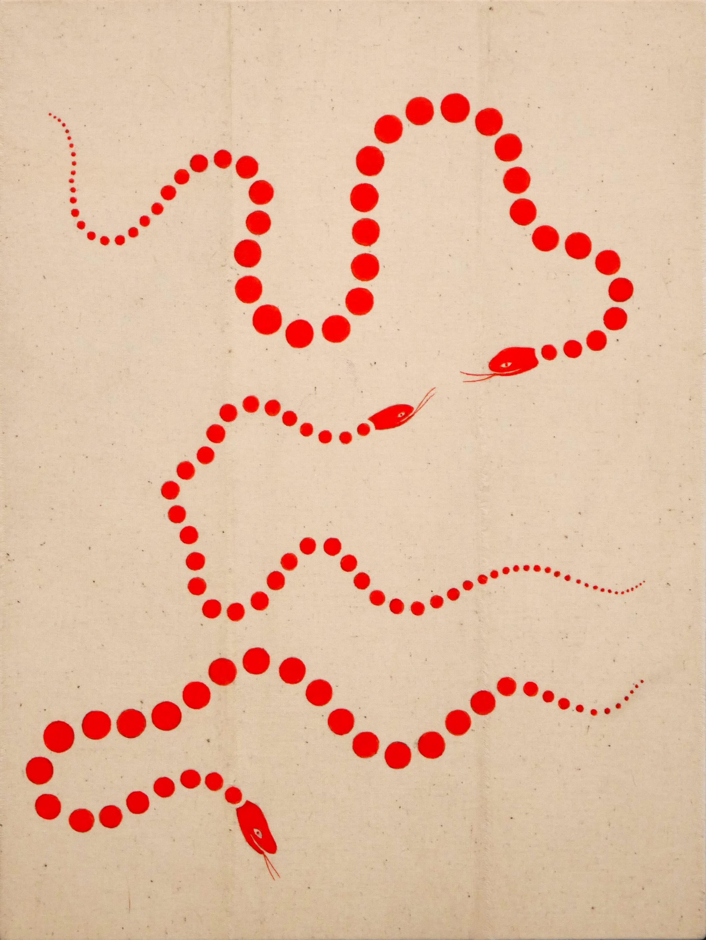 Animal Painting di Matt Messinger - "Serpenti rossi" Pittura contemporanea di serpenti astratti di ispirazione popolare
