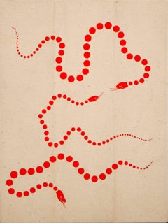 "Red Serpents" Contemporary Folk Inspired Abstract Snake Painting