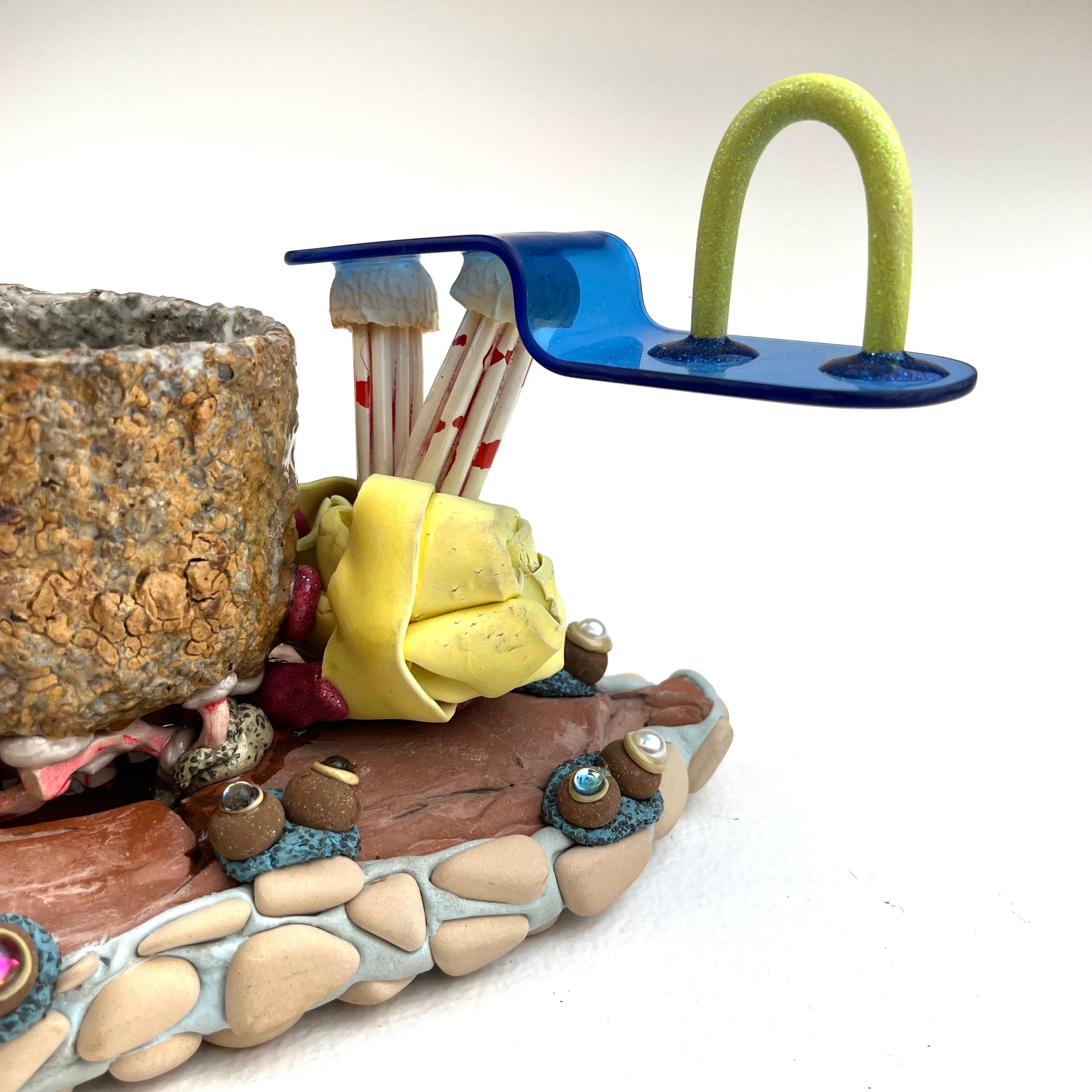 Mug Composition No 129, Matthew Mitros, 2023, Ceramic Mixed Media Sculpture - Beige Abstract Sculpture by Matt Mitros