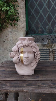 Matte Moor-Kopfvase, handgefertigt in Sizilien, Blattgold, farbig anpassbar