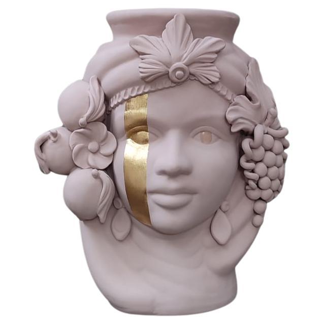 Vase à tête Moor mat, fabriqué à la main en Sicile, feuille d'or, couleurs personnalisables