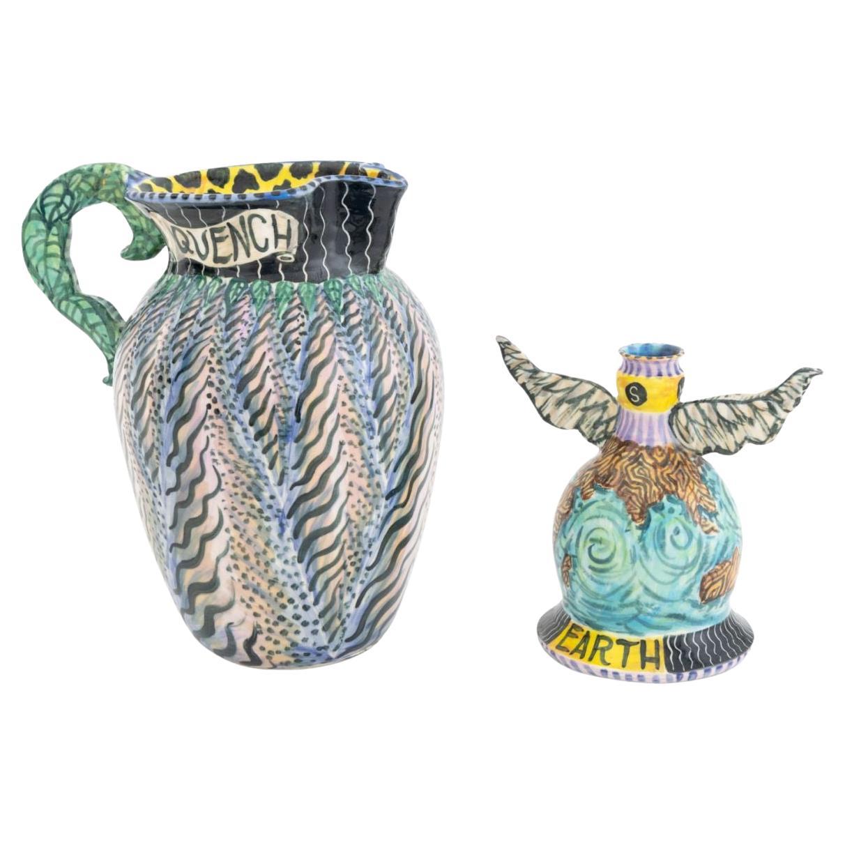 Matt Nolen ceramica d
arte smaltata policroma, 2 pezzi. in vendita