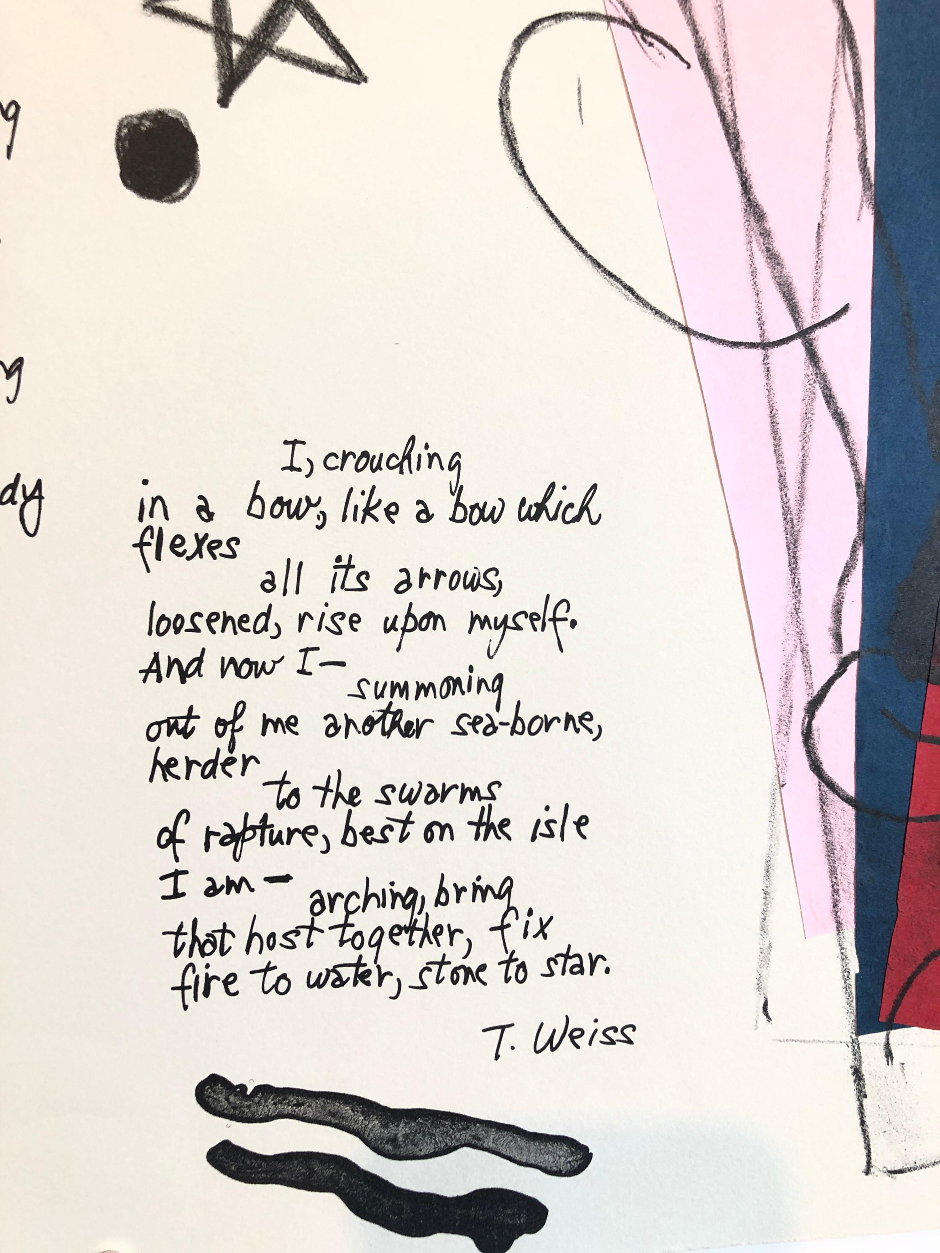 Arianna, poesia, stampa litografica a collage colorata astratta a tecnica mista in vendita 9