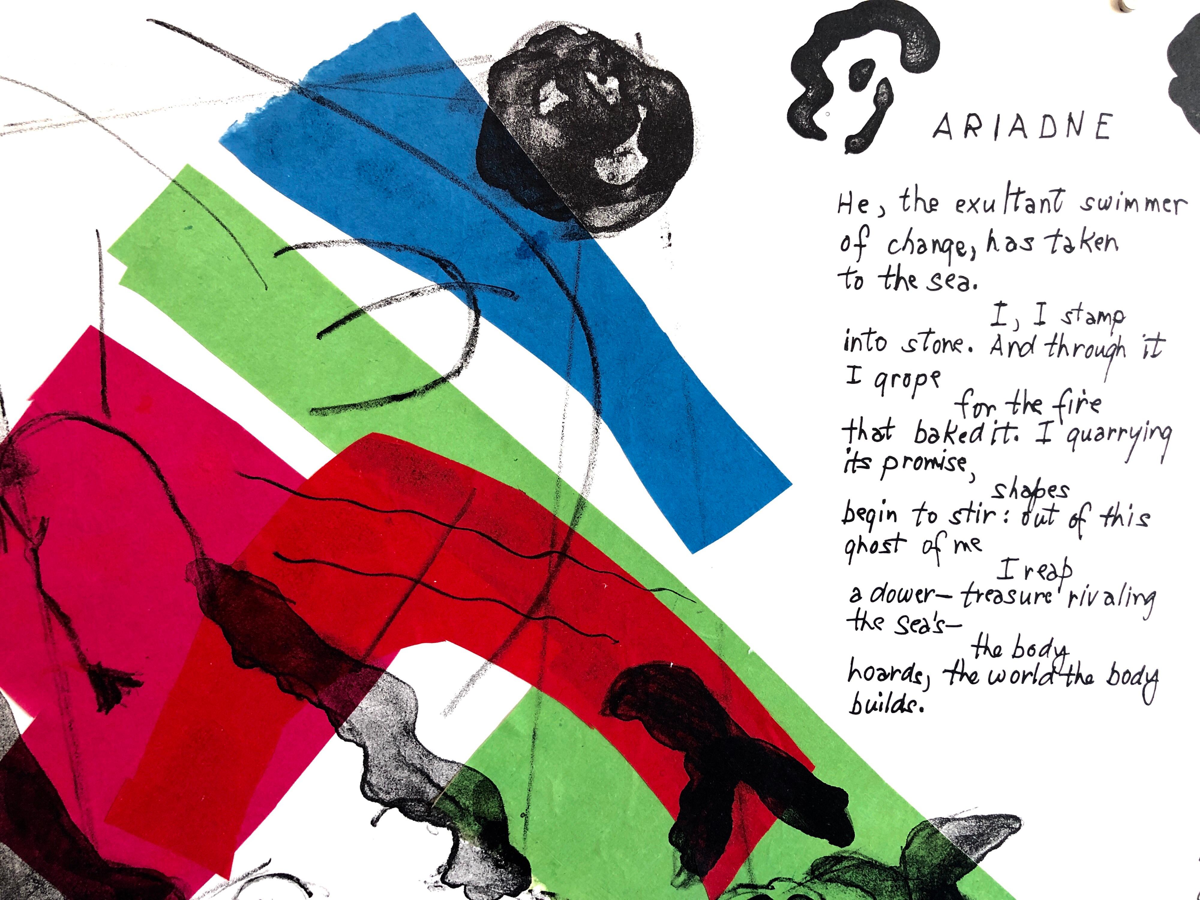 Ariadne, Gedicht, Mixed Media Abstrakter Modernistischer farbenfroher Collage Lithographiedruck im Angebot 1