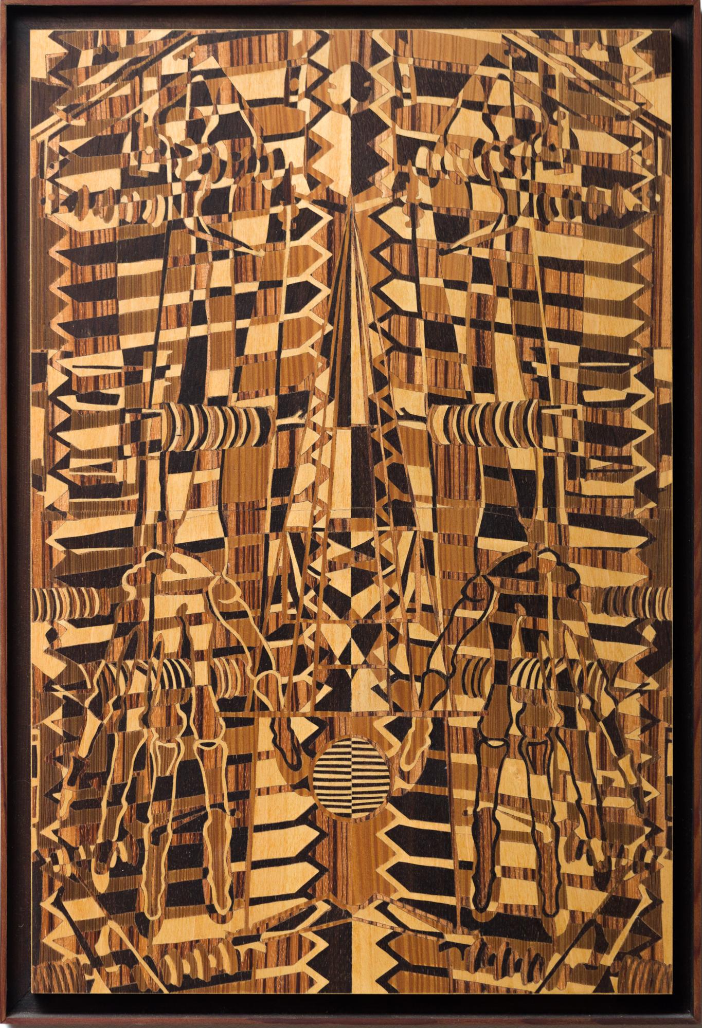 "Transmission #1 2-2" Hand-cut wood collage - Sculpture by Matt R Phillips