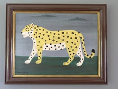 Contemporary British Naïve Style Animal Oil Painting - Golden Leopard