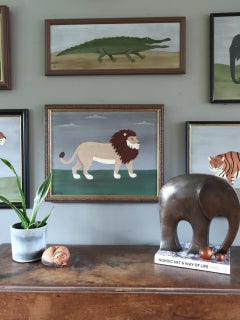 Contemporary British Naïve Style Animal Oil Painting - Majestic Lion