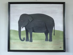 Contemporary British Original Naïve Style Animal Oil Painting - Gentle Elephant