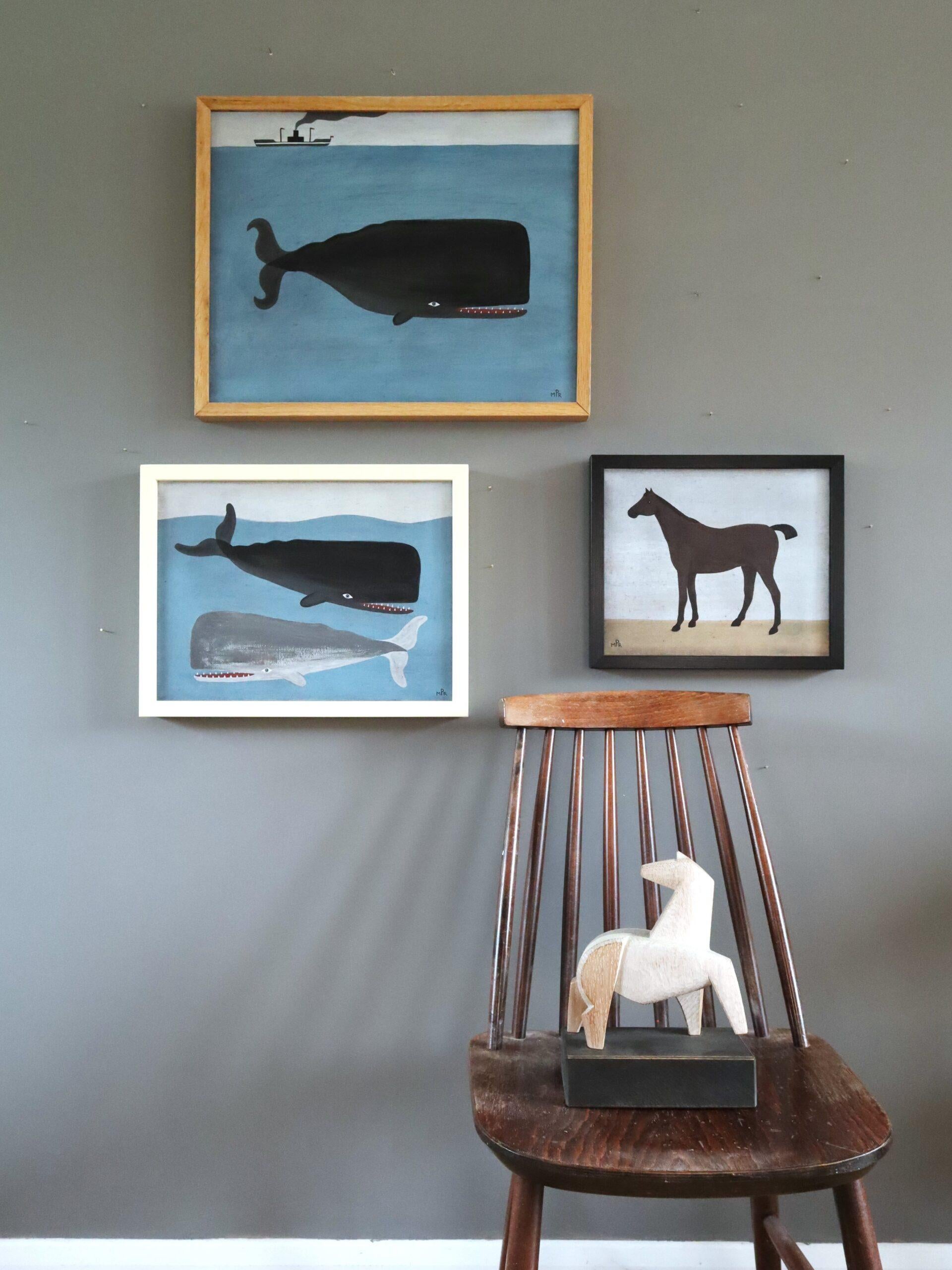 Contemporary Mini Original Naïve Style Animal Oil Painting - Brown Horse For Sale 8