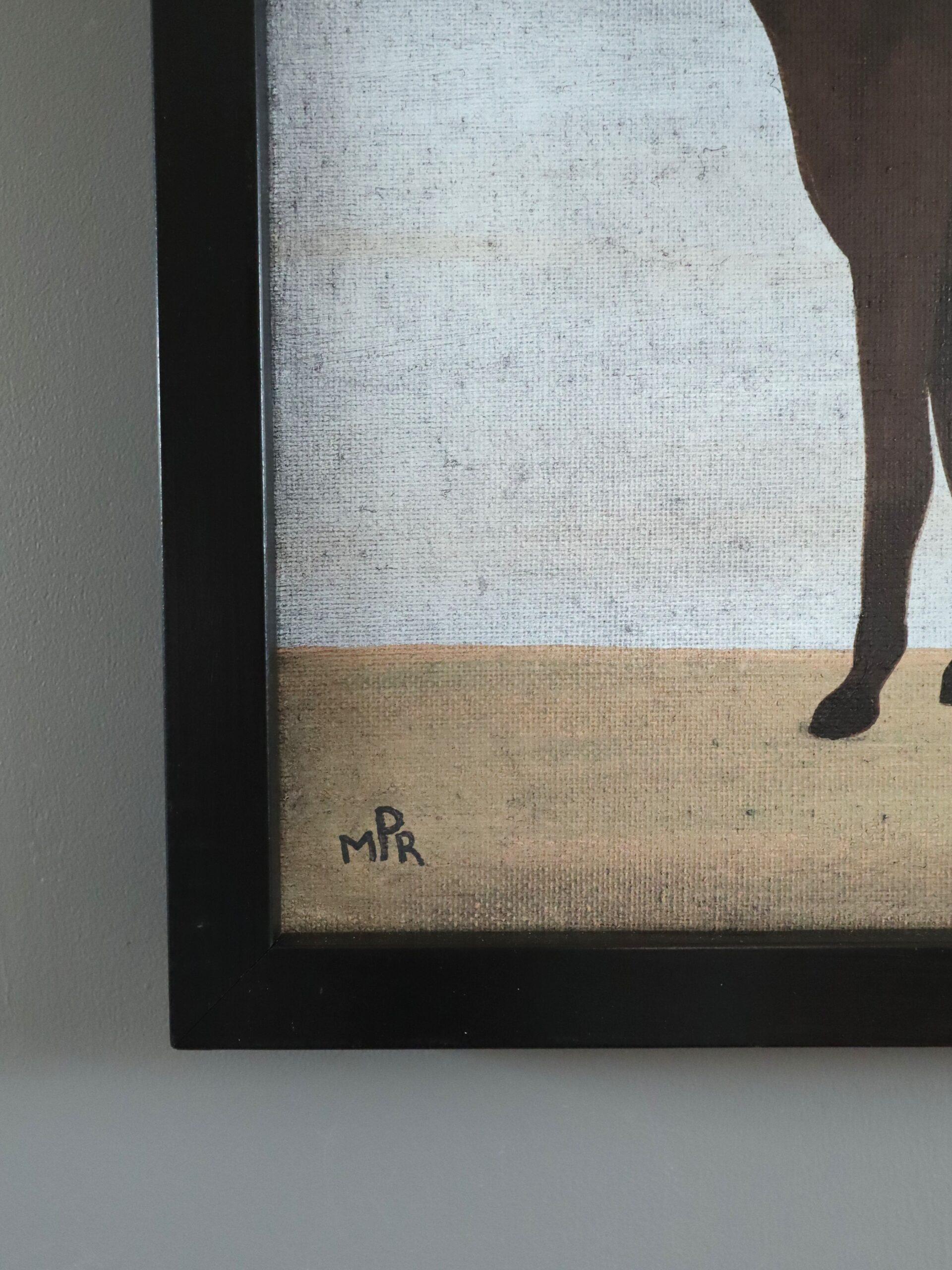 Contemporary Mini Original Naïve Style Animal Oil Painting - Brown Horse For Sale 2