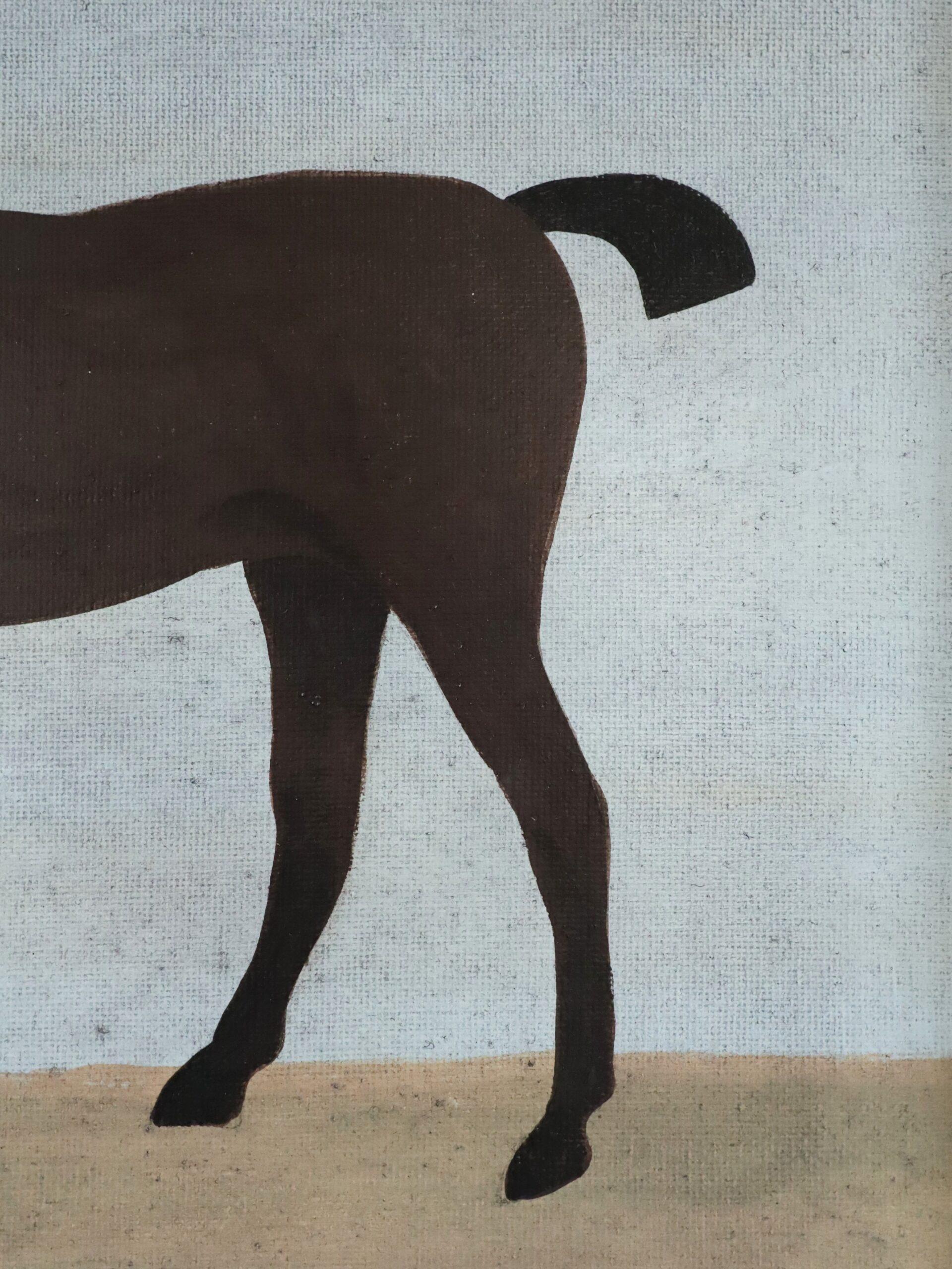 Contemporary Mini Original Naïve Style Animal Oil Painting - Brown Horse For Sale 6