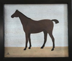 Contemporary Mini Original Naïve Style Animal Oil Painting - Brown Horse
