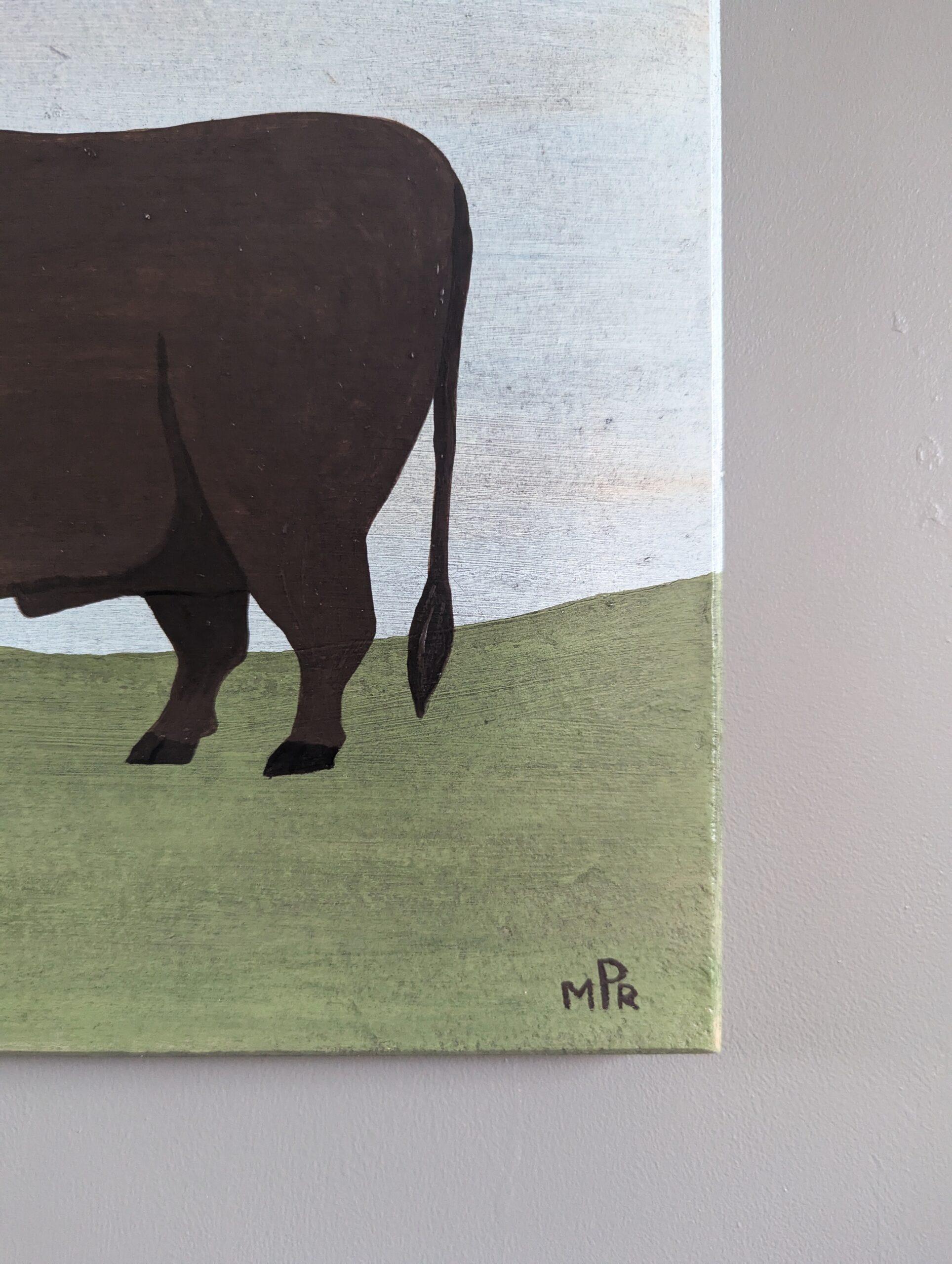 Contemporary Minimalist Naïve Animal Oil Painting - Old English Longhorn im Angebot 4