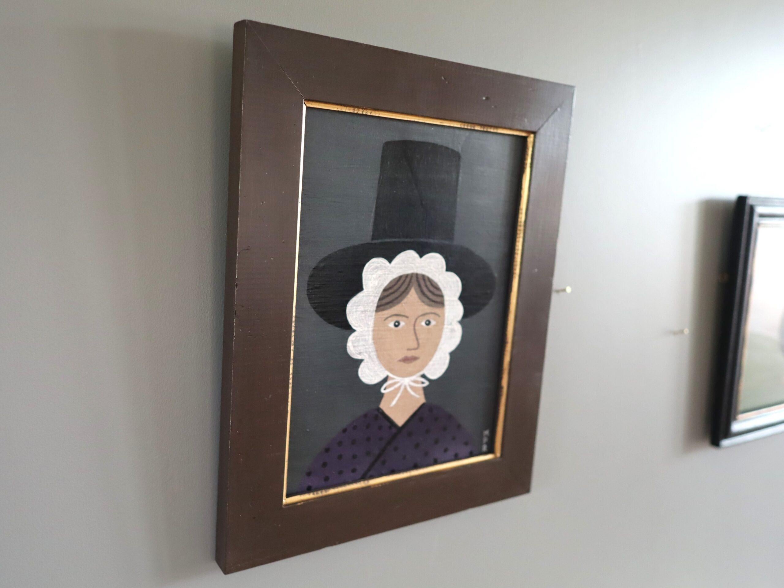 Contemporary Modernist Naïve Style Portrait Ölgemälde - Waliserin in Lila im Angebot 1