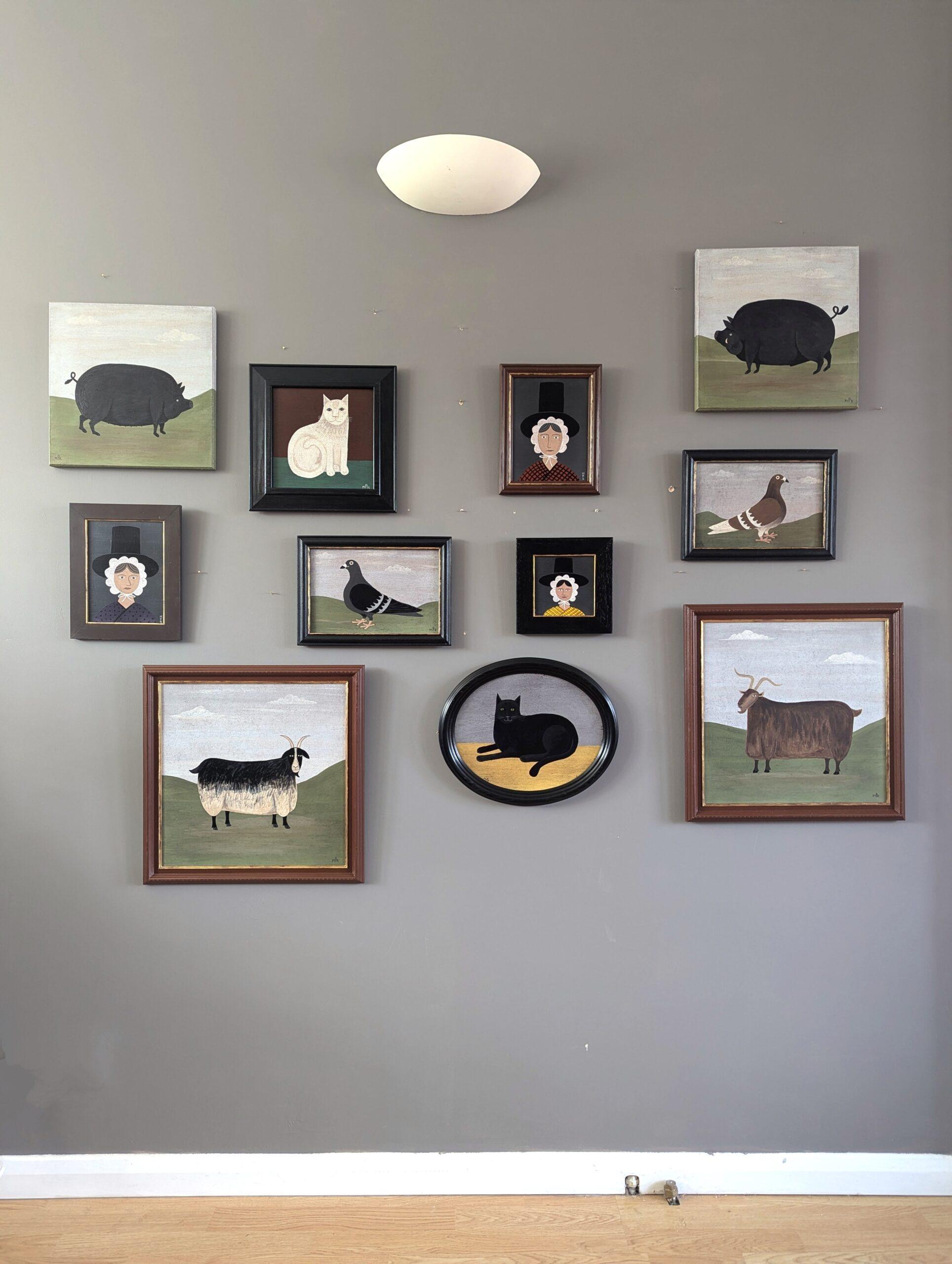 Contemporary Modernist Original Naïve Style Animal Oil Painting - Black Cat For Sale 1