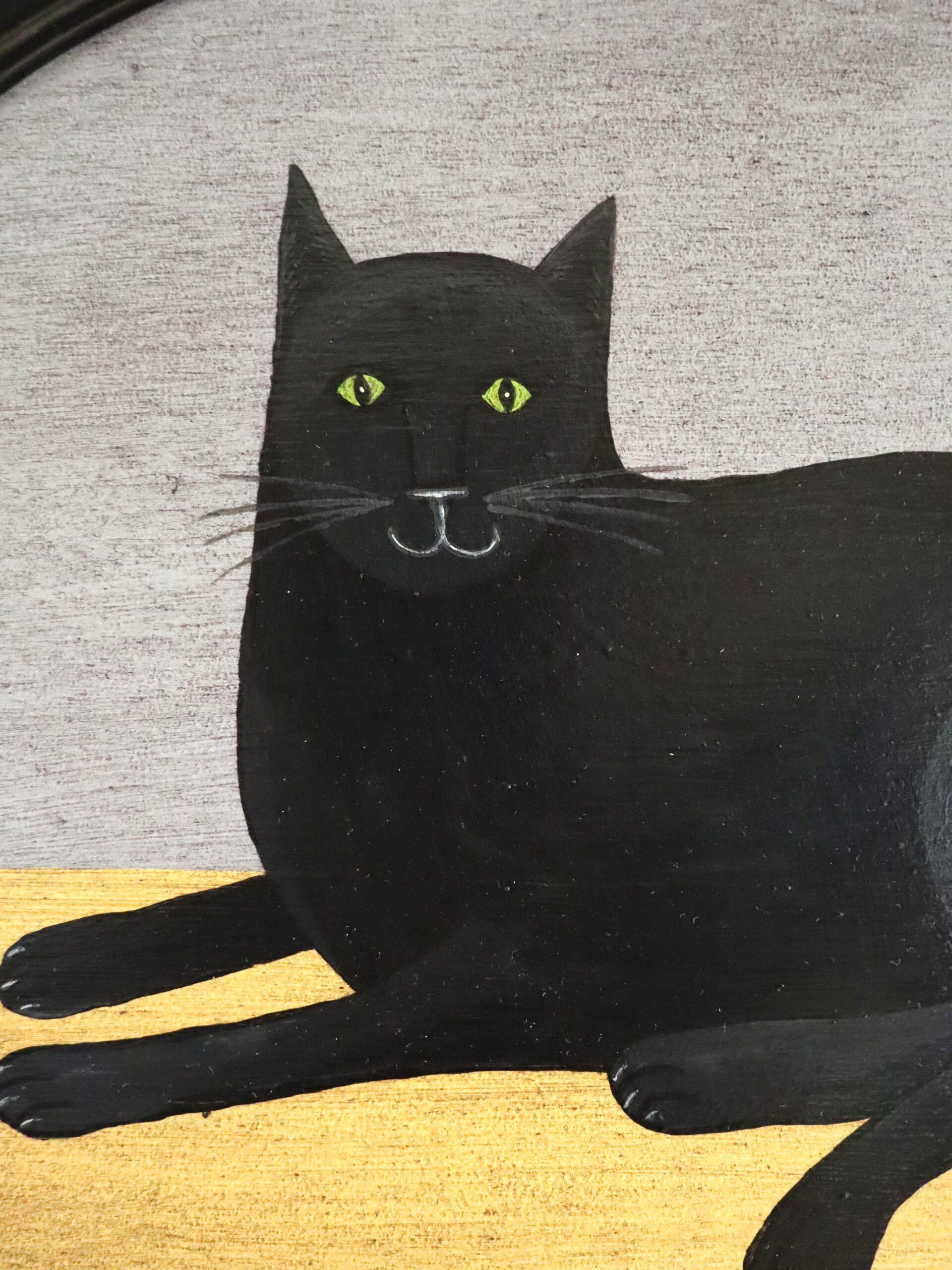 Contemporary Modernist Original Naïve Style Animal Oil Painting - Black Cat For Sale 6