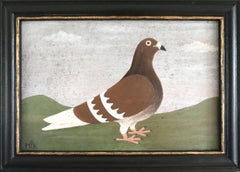Contemporary Modernist Original Naïve Style Animal Oil Painting - Brown Pigeon