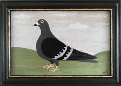 Contemporary Modernist Original Naïve Style Animal Oil Painting - Grey Pigeon